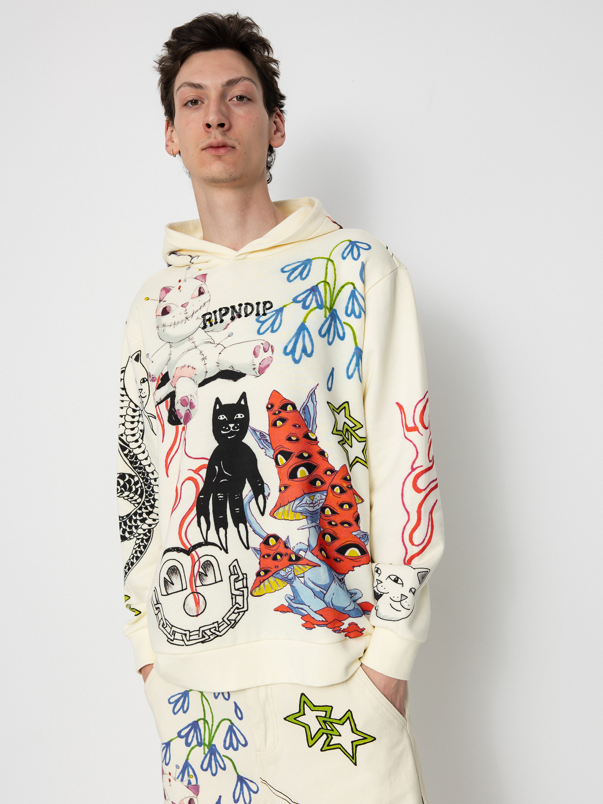 Mikina s kapucí RipNDip Travis HD (off white)