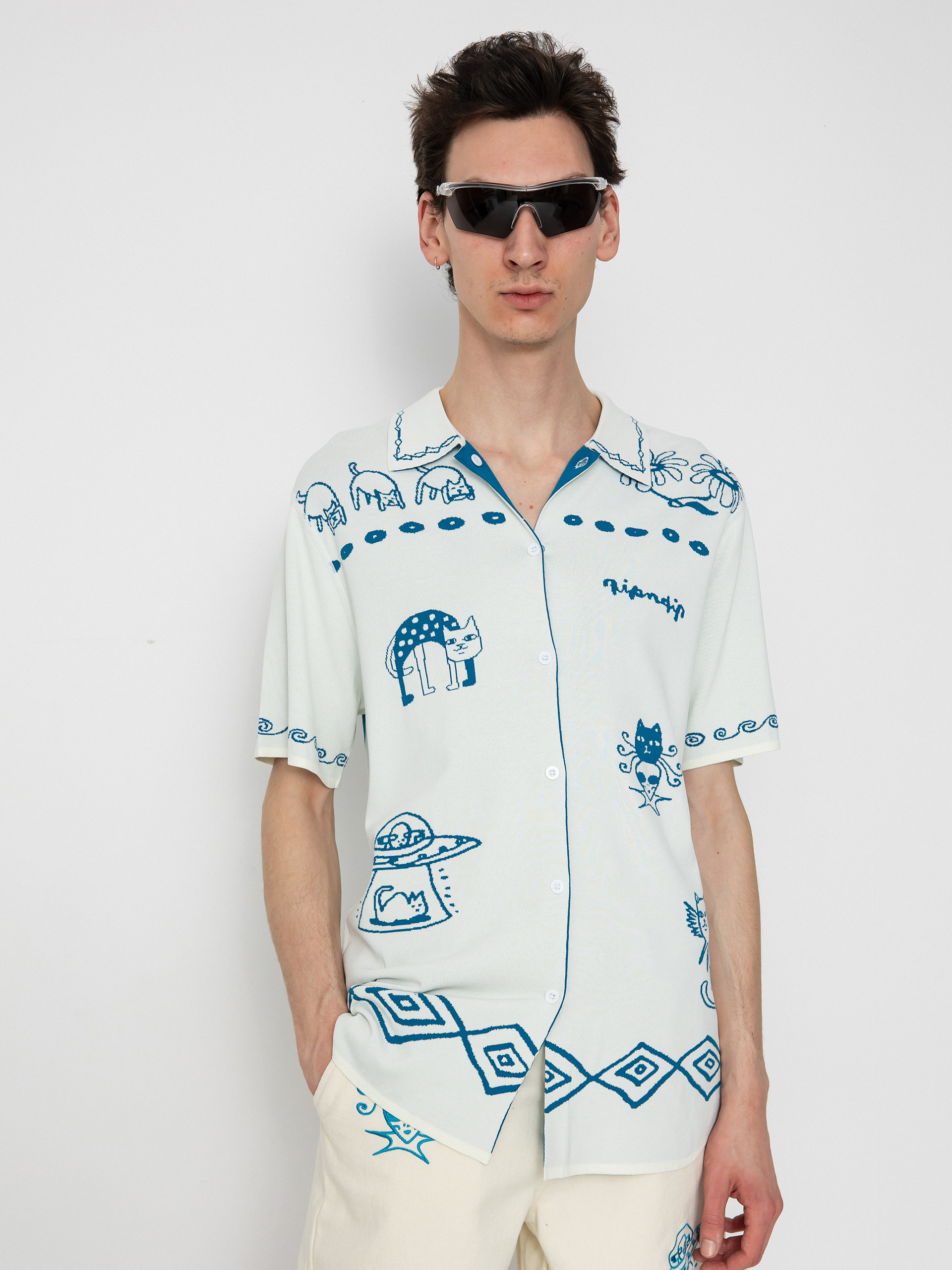 Košile RipNDip Blonded Knitted Button (off white)