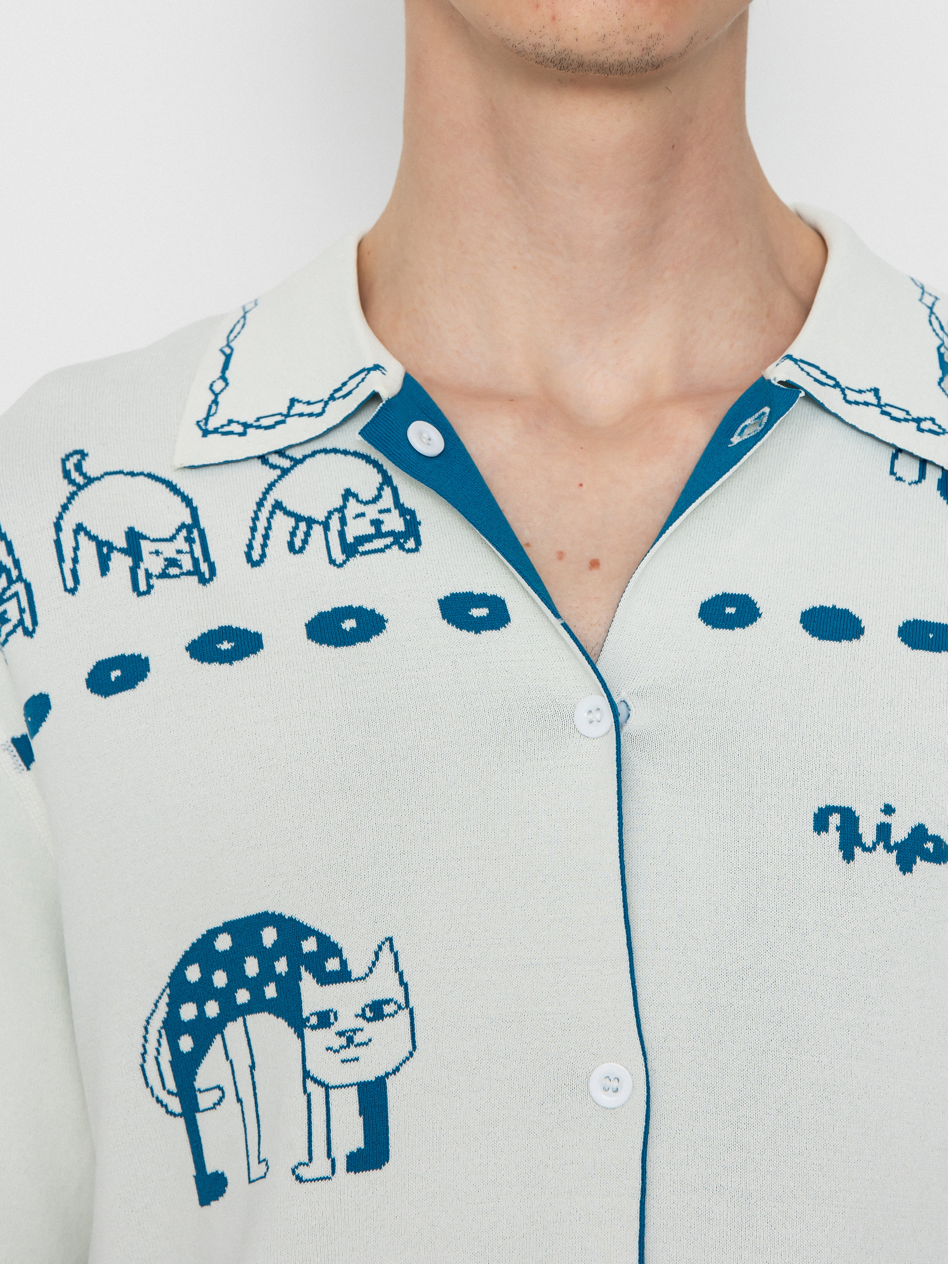 Košile RipNDip Blonded Knitted Button (off white)