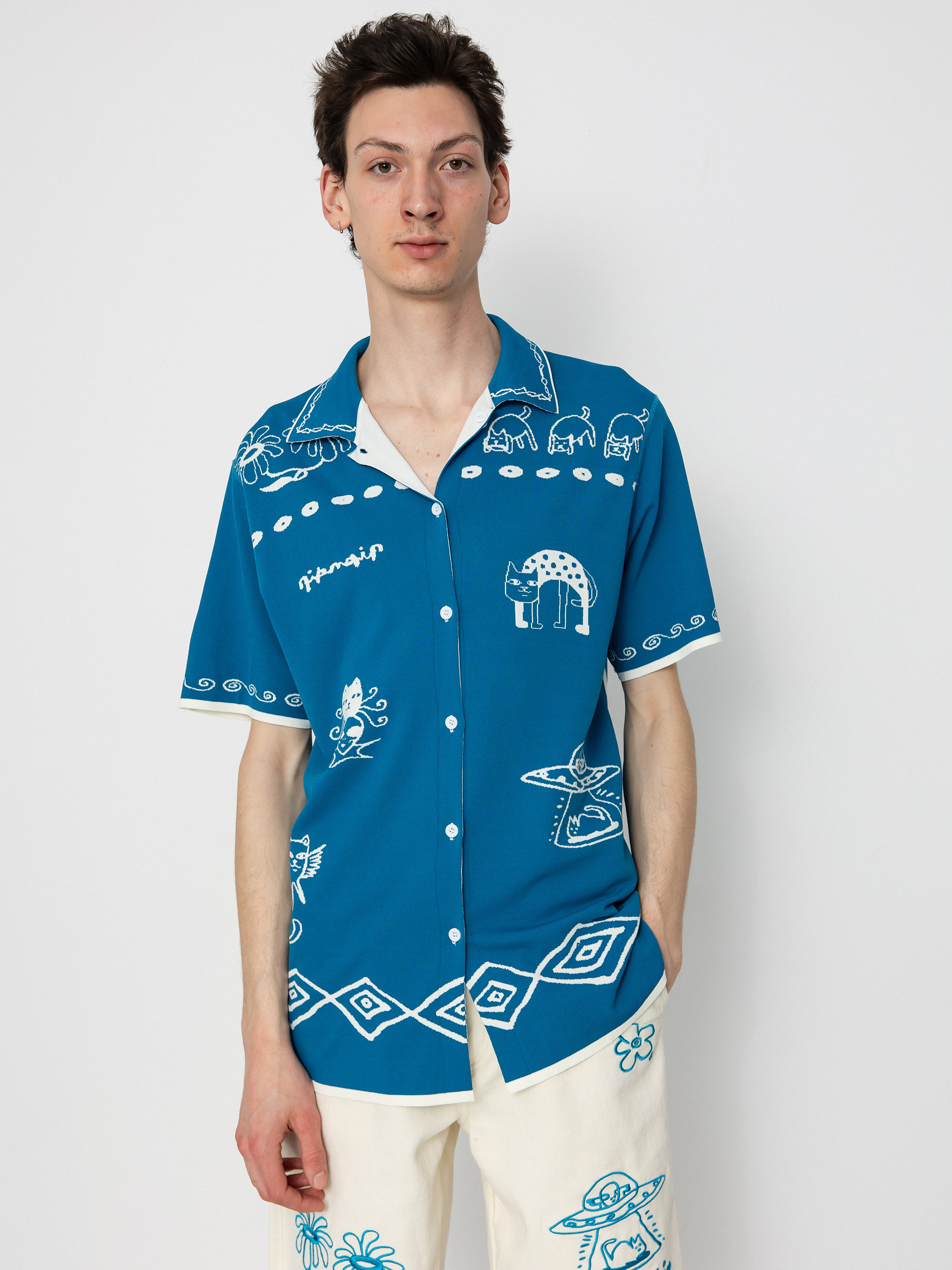 Košile RipNDip Blonded Knitted Button (off white)