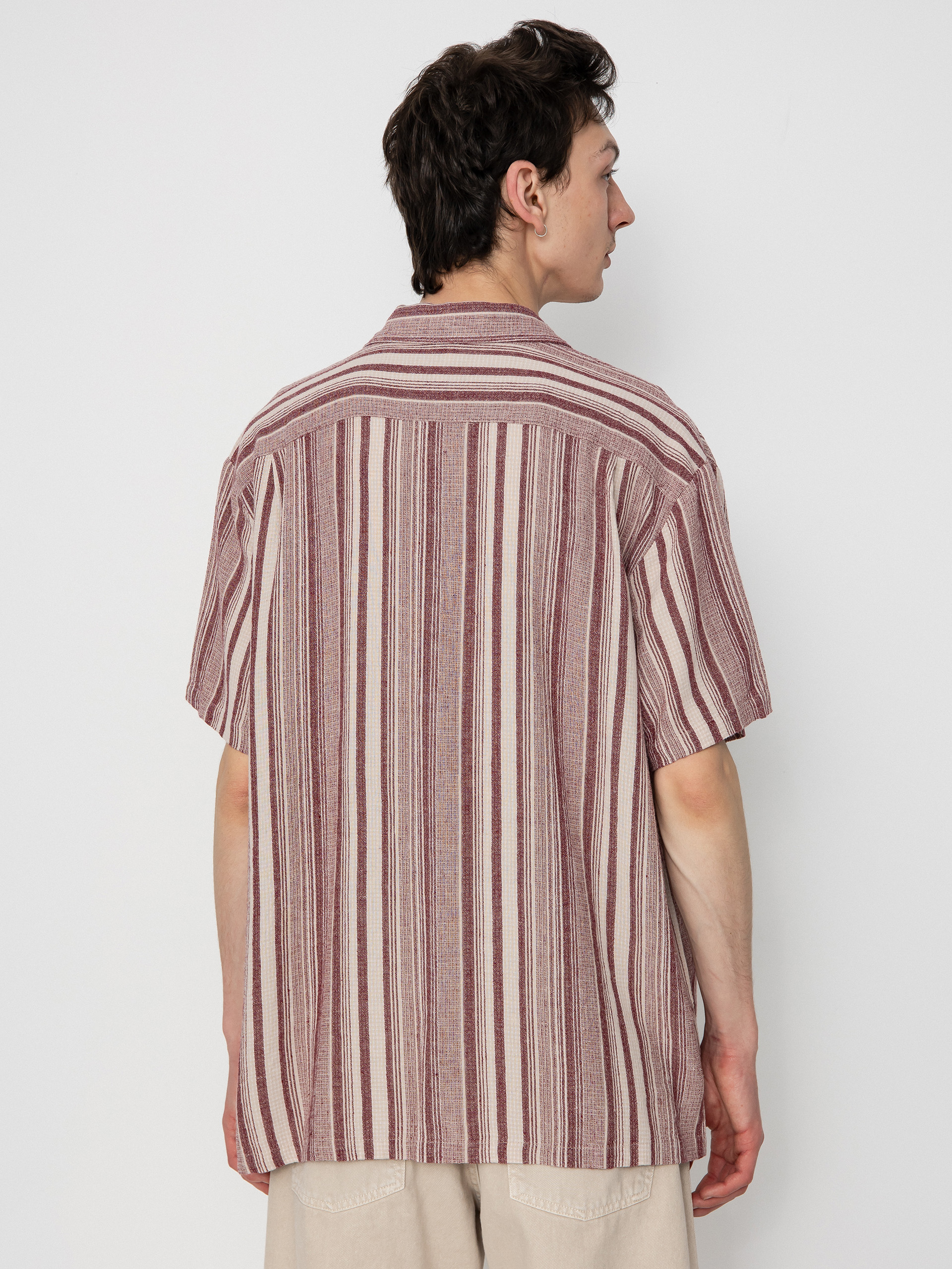 Košile Brixton Bunker Seersucker (cranberry juice/off white)