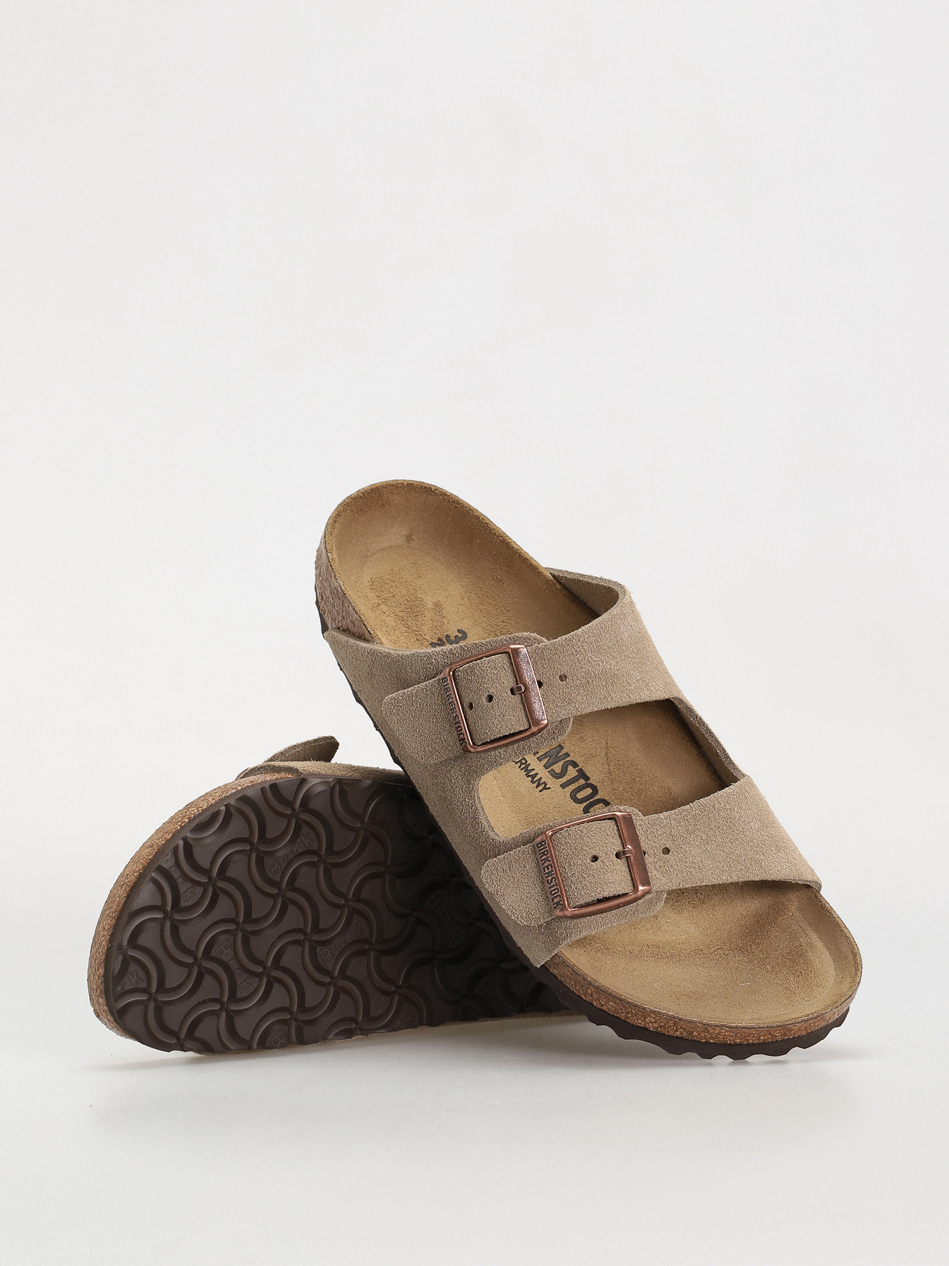 Plážovky Birkenstock Arizona Suede Leather Narrow Wmn (taupe)