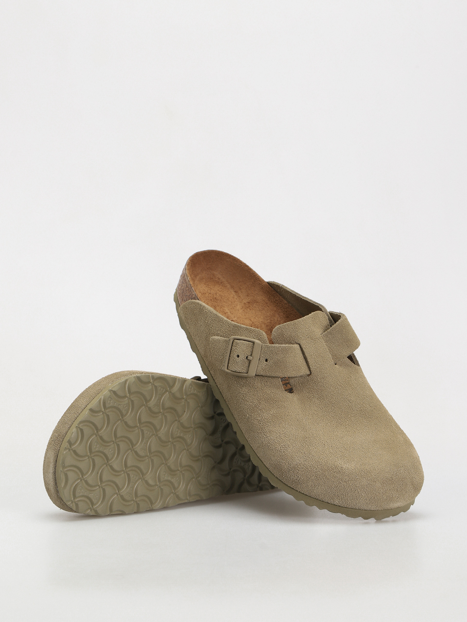 Plážovky Birkenstock Boston Suede Leather Regular (faded khaki)