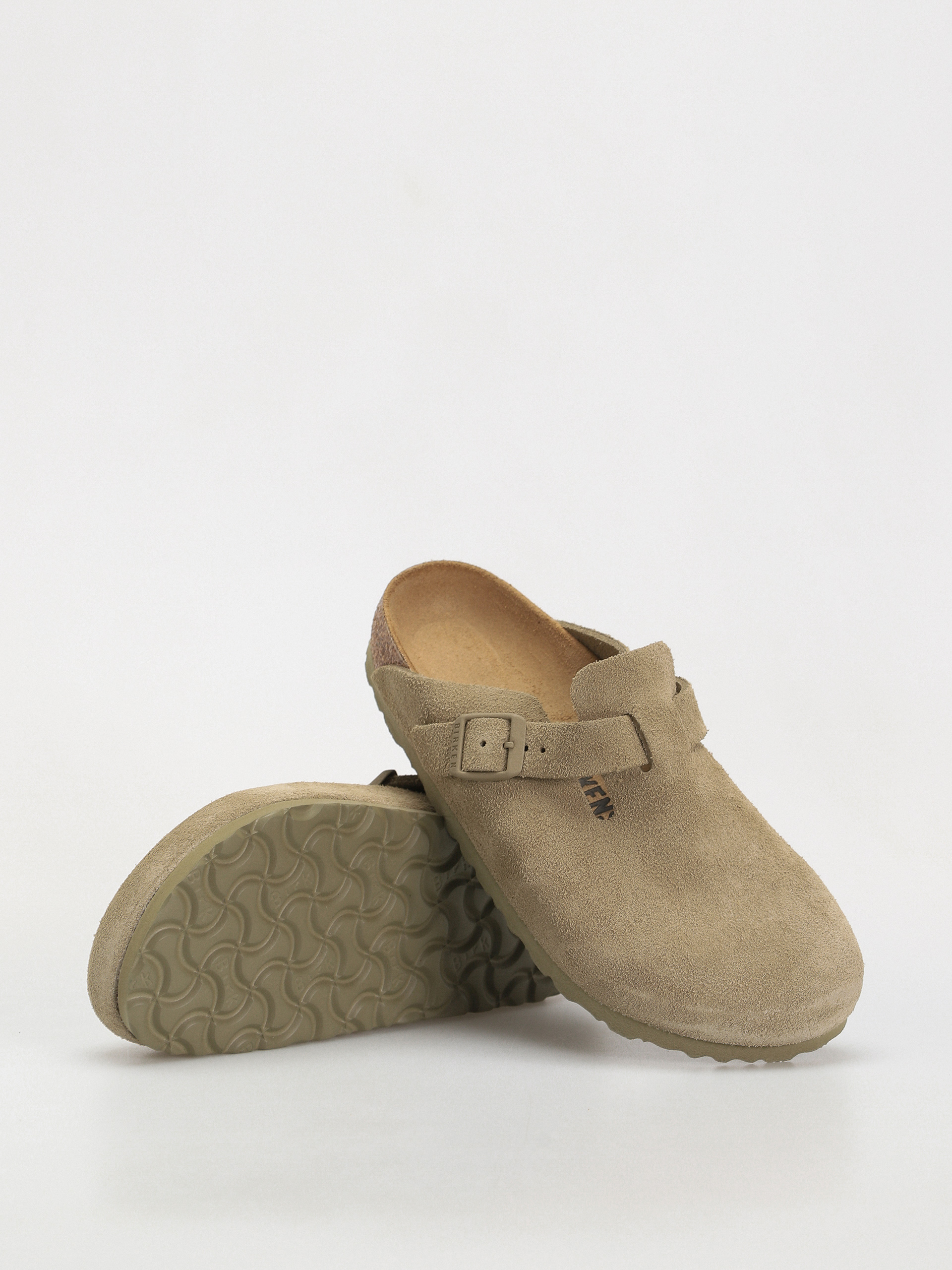 Plážovky Birkenstock Boston Suede Leather Narrow Wmn (faded khaki)