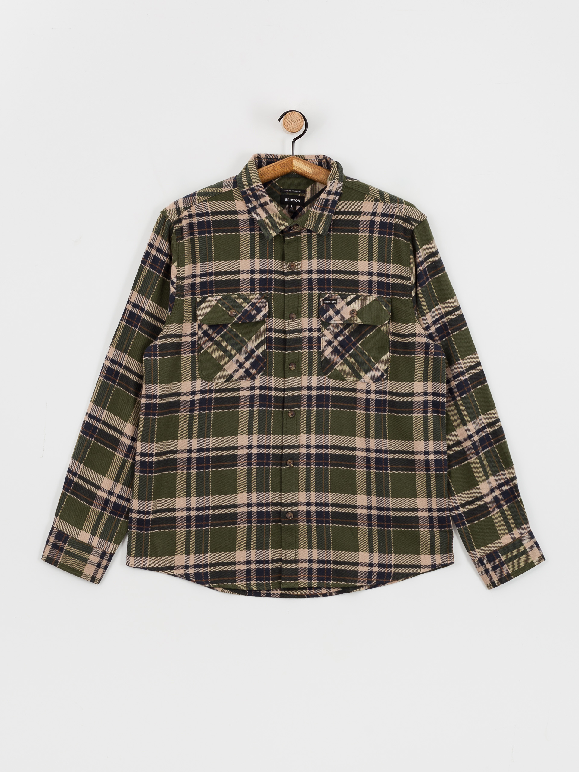 Košile Brixton Bowery Flannel Ls (cypress green/washed navy/whit)
