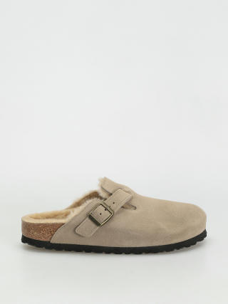 Plážovky Birkenstock Boston Shearling Suede Leather Fur Narrow Wmn (taupe)