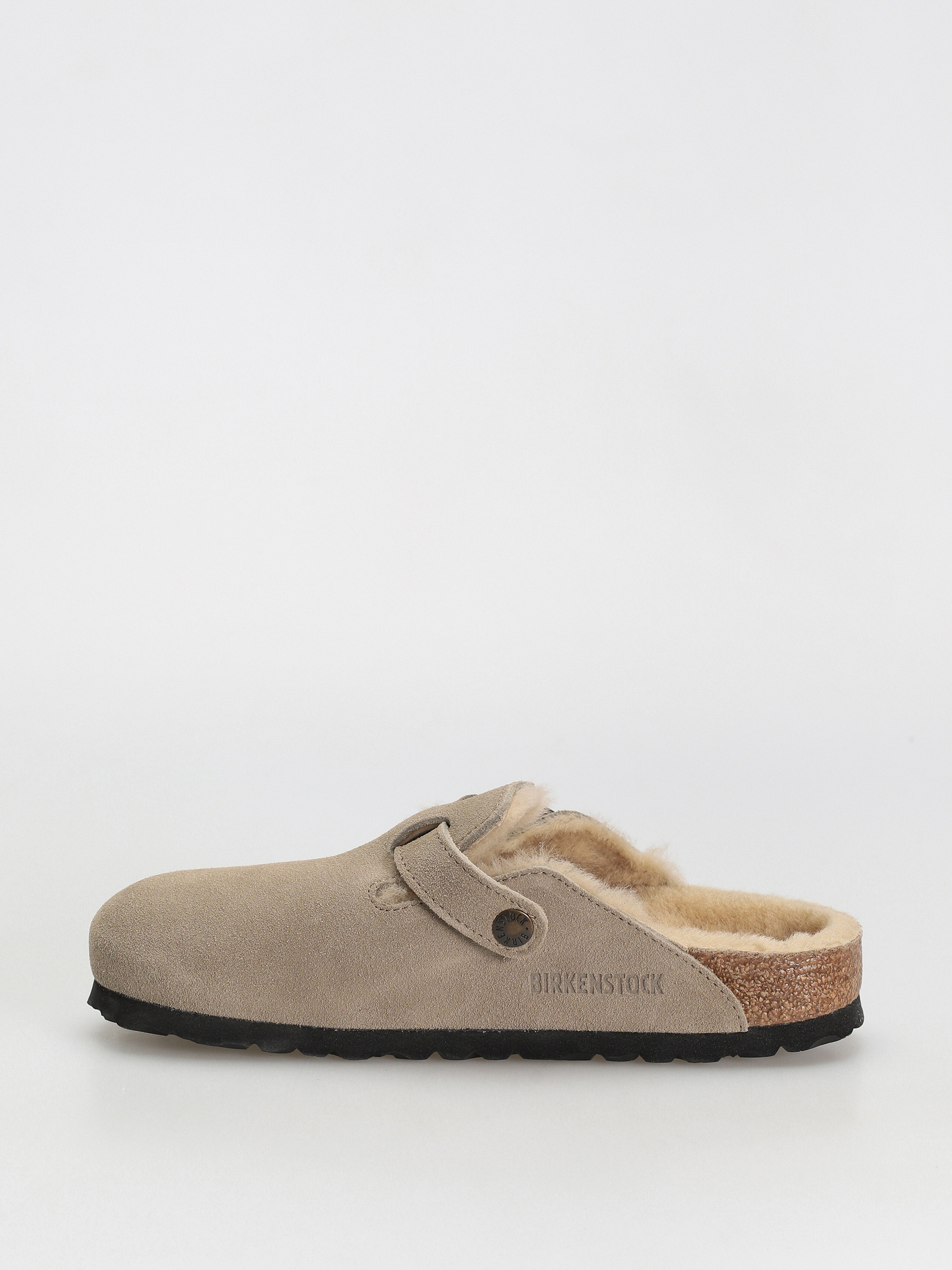 Plážovky Birkenstock Boston Shearling Suede Leather Fur Narrow Wmn (taupe)
