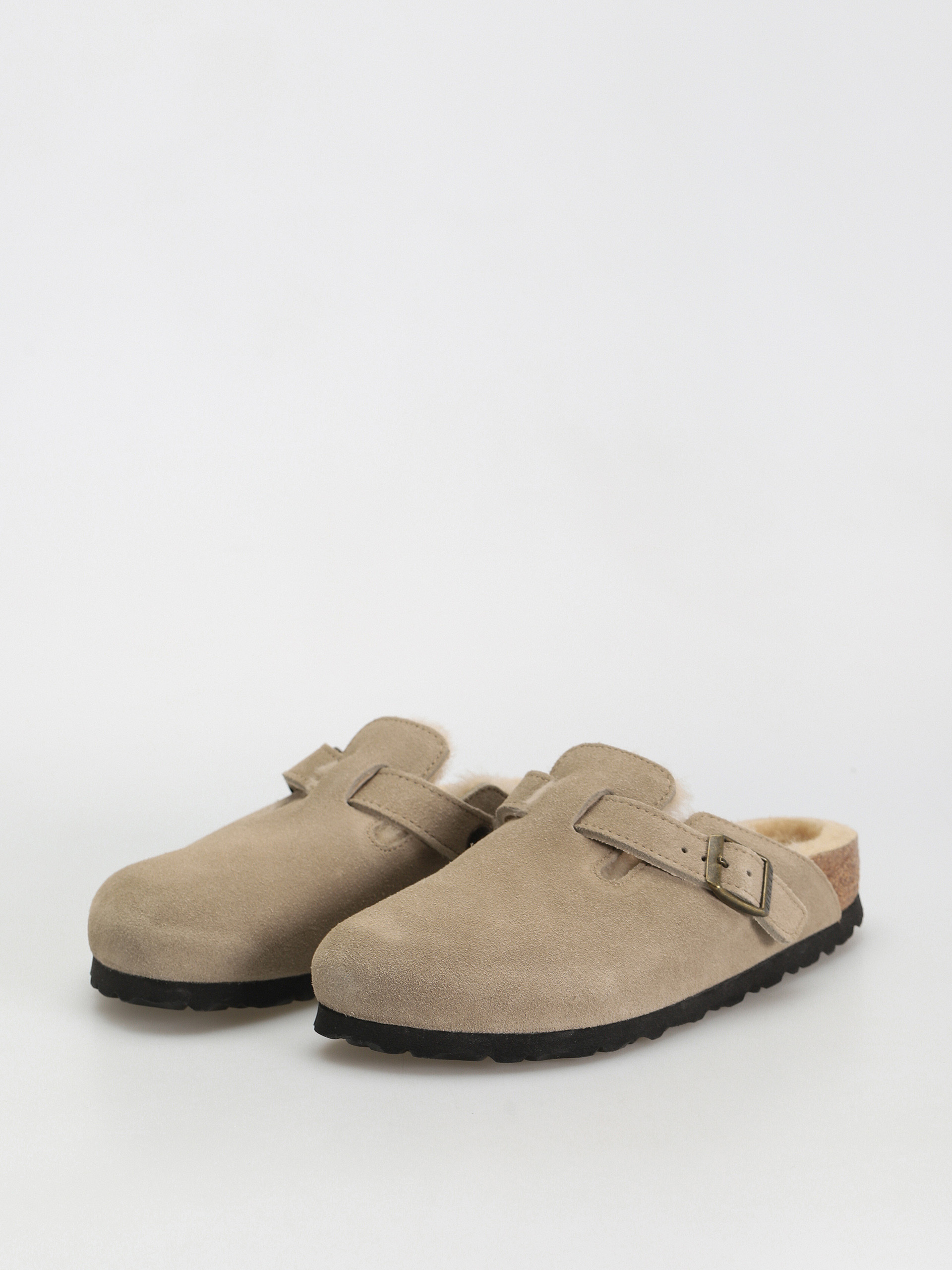Plážovky Birkenstock Boston Shearling Suede Leather Fur Narrow Wmn (taupe)