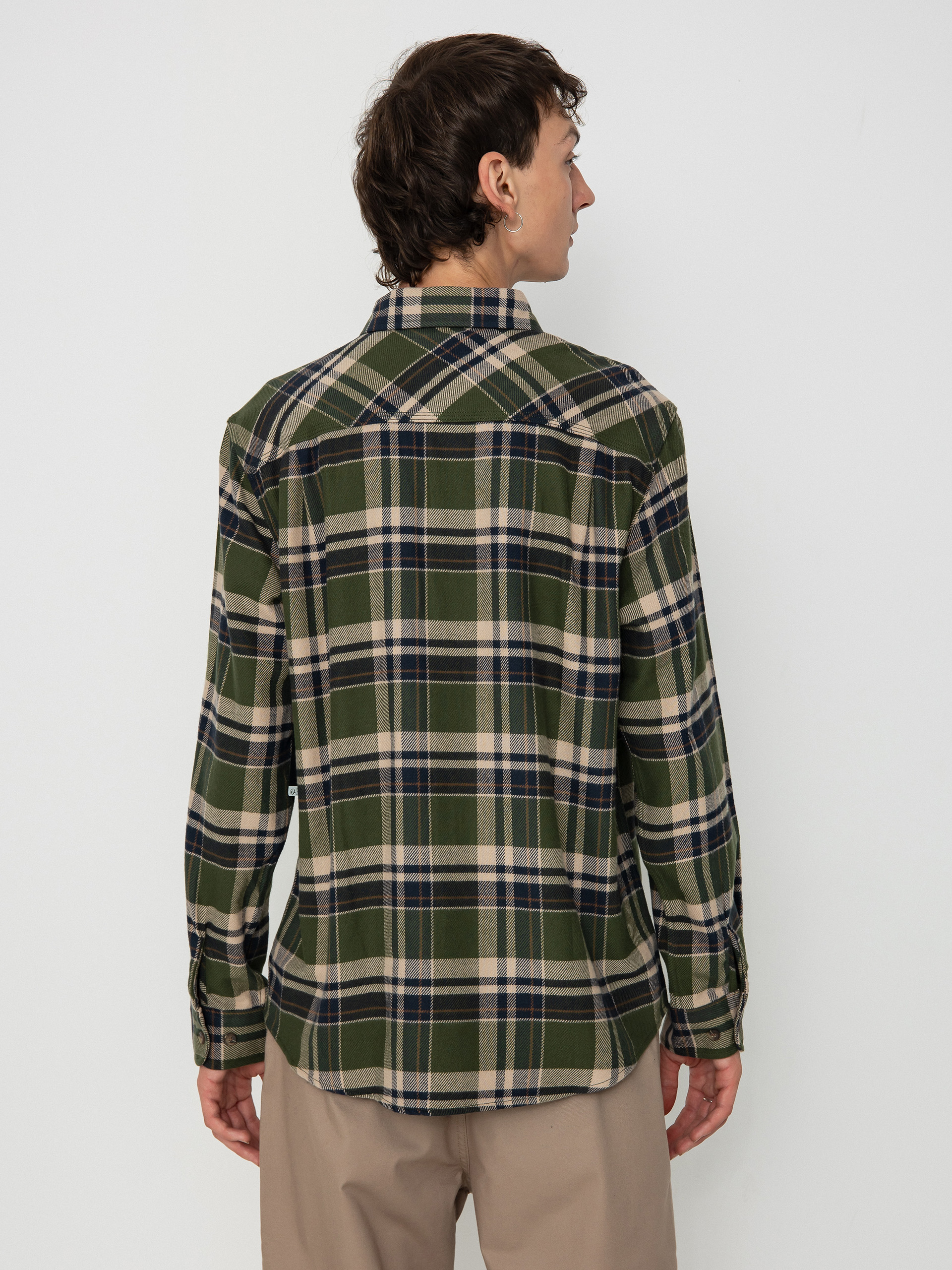 Košile Brixton Bowery Flannel Ls (cypress green/washed navy/whit)