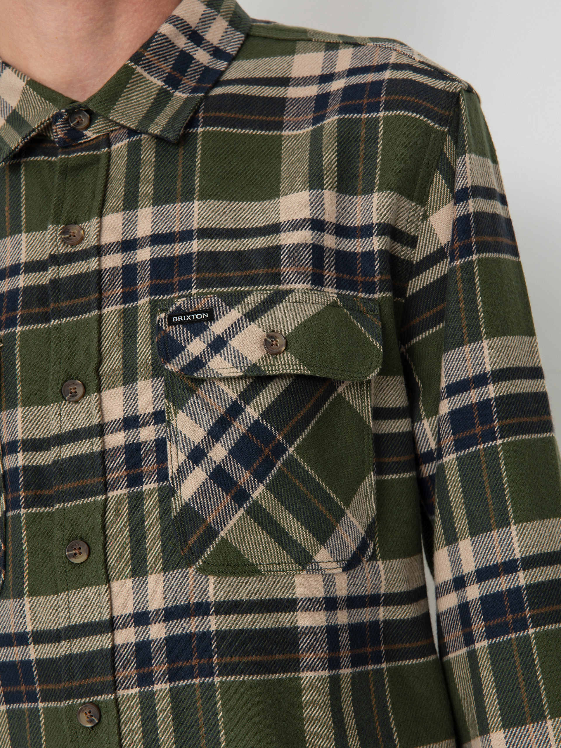 Košile Brixton Bowery Flannel Ls (cypress green/washed navy/whit)
