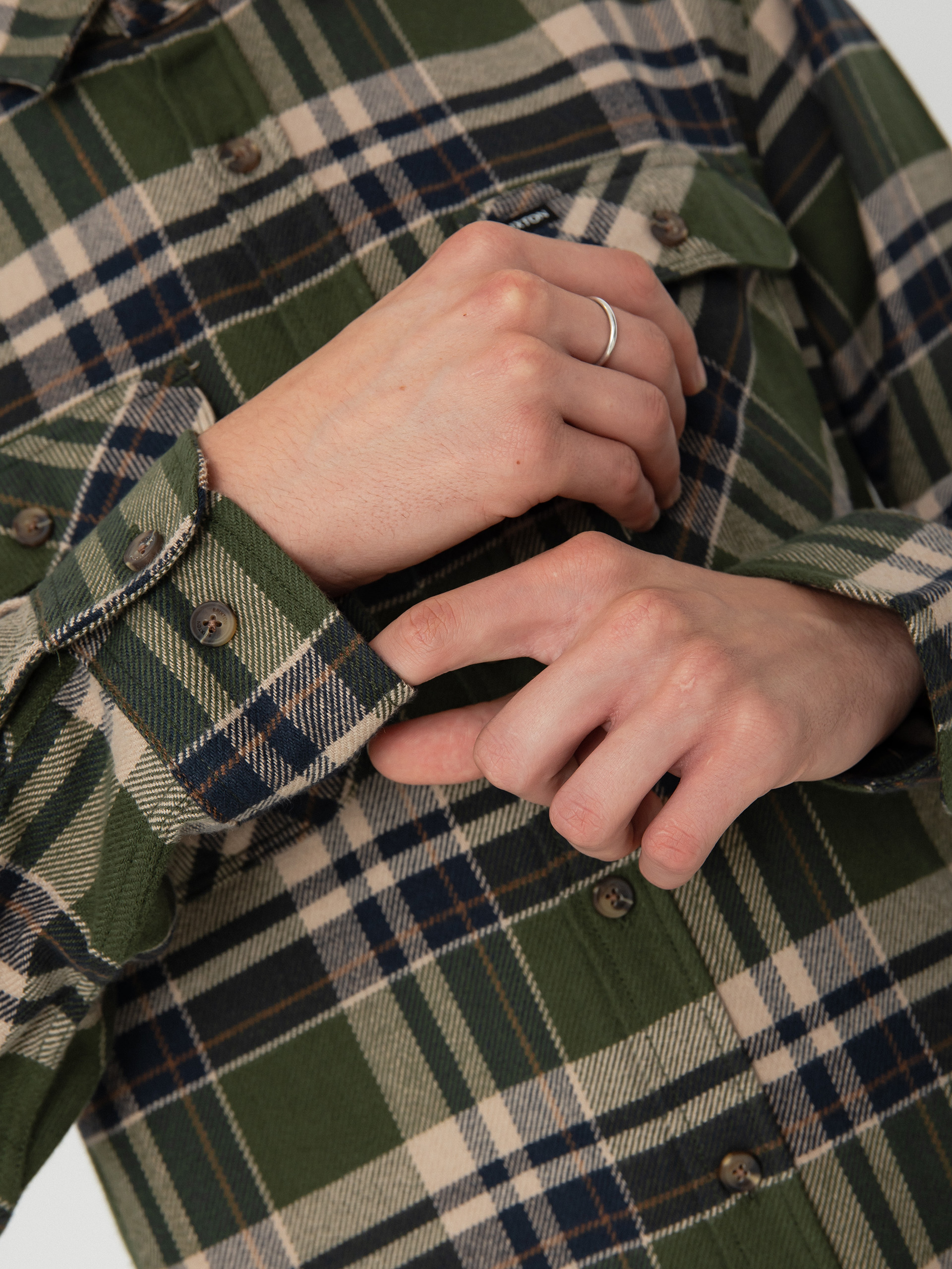 Košile Brixton Bowery Flannel Ls (cypress green/washed navy/whit)