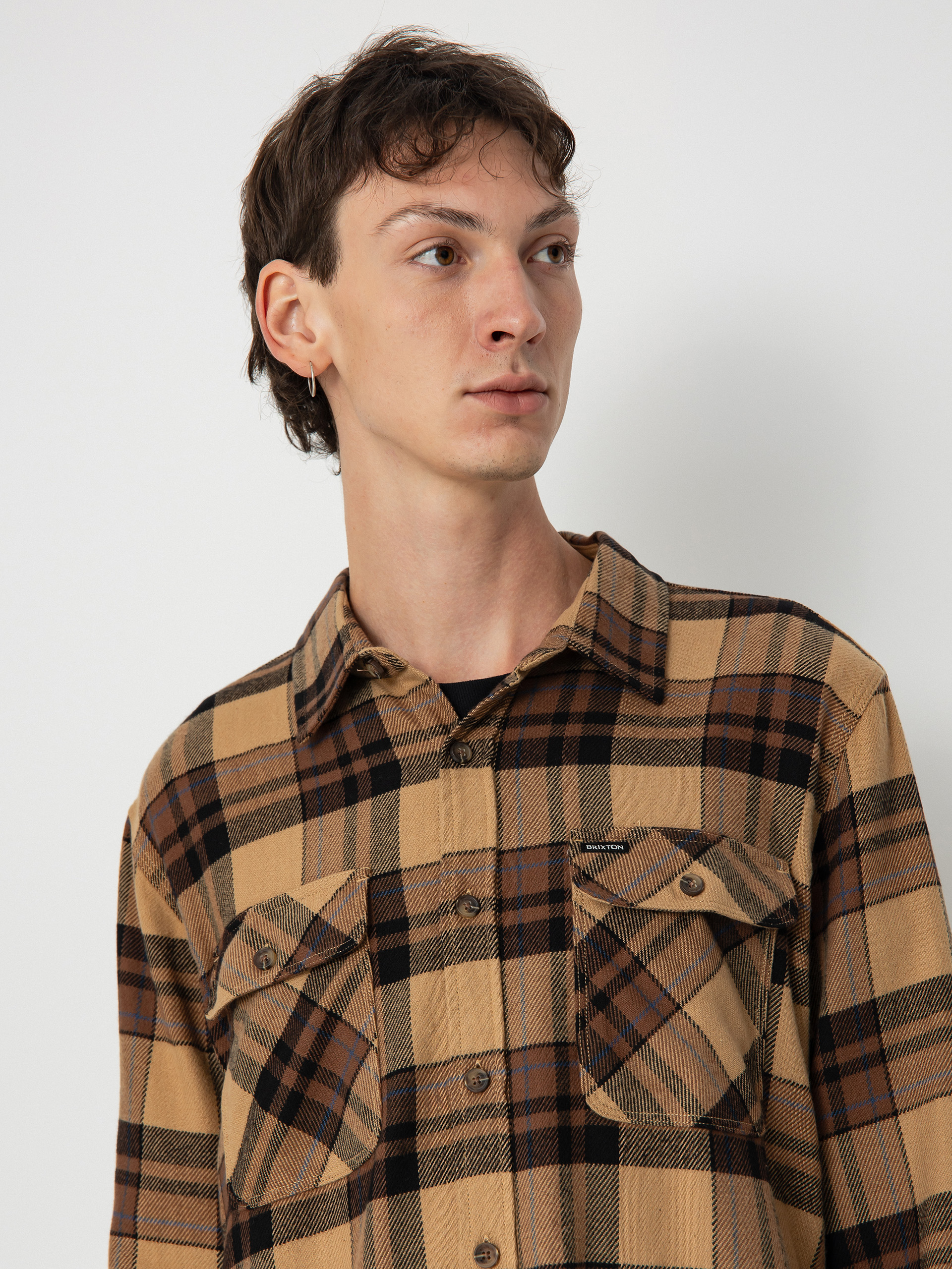 Košile Brixton Bowery Flannel Ls (tiger's eye/pinecone brown/was)