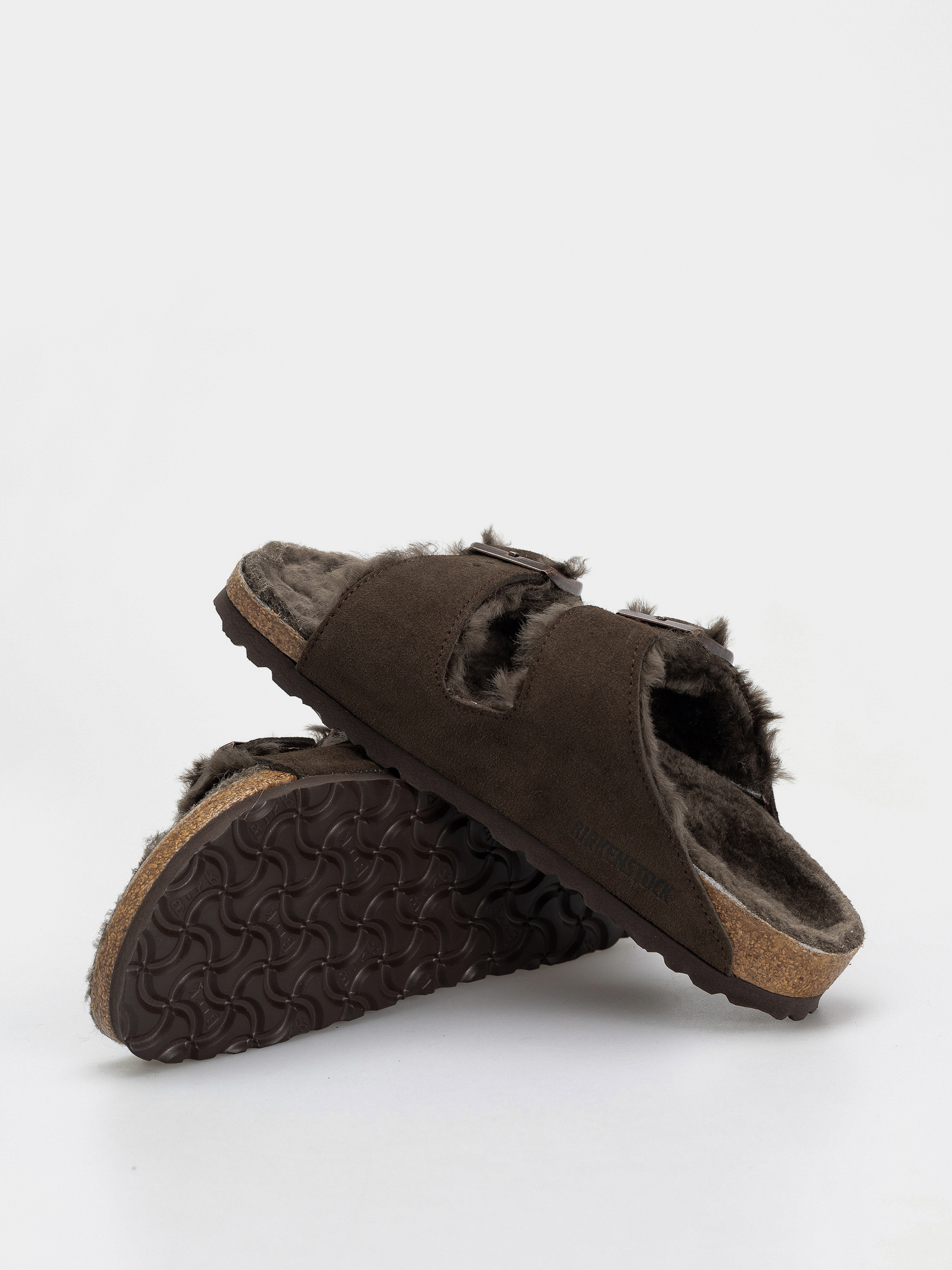 Plážovky Birkenstock Arizona Shearling Suede Leather Fur Narrow Wmn (mocha)