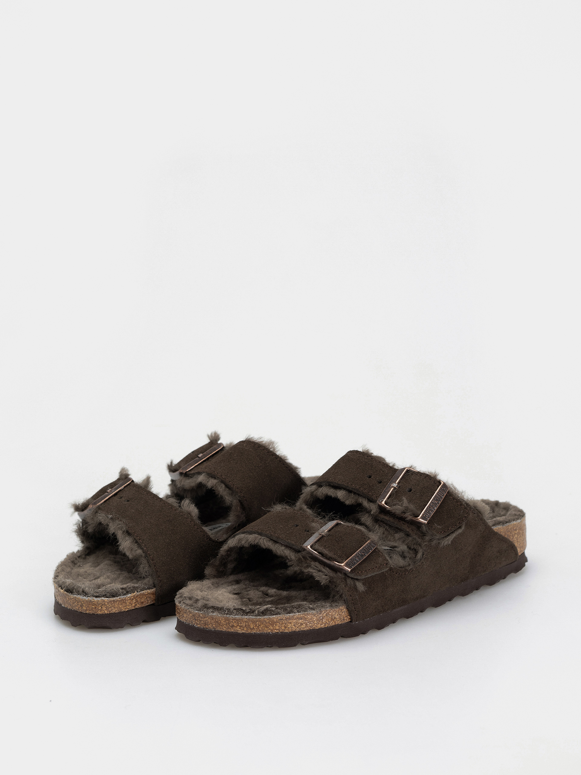 Plážovky Birkenstock Arizona Shearling Suede Leather Fur Narrow Wmn (mocha)