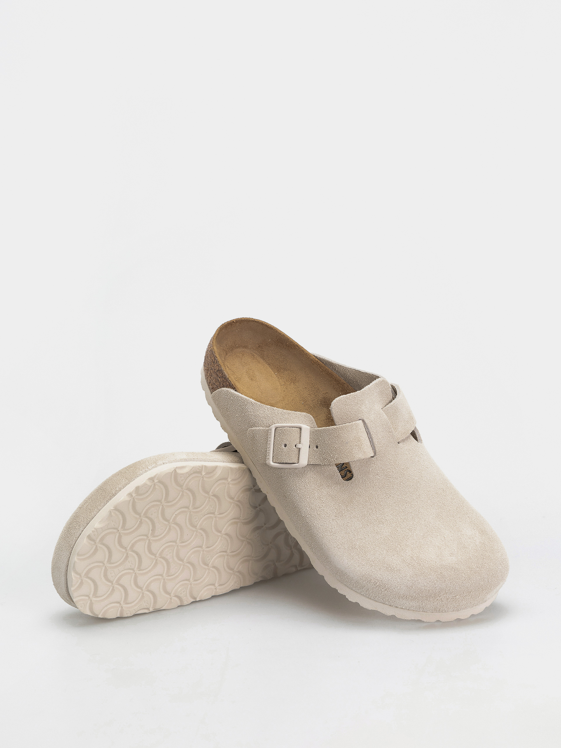 Plážovky Birkenstock Boston Suede Leather Regular (antique white)