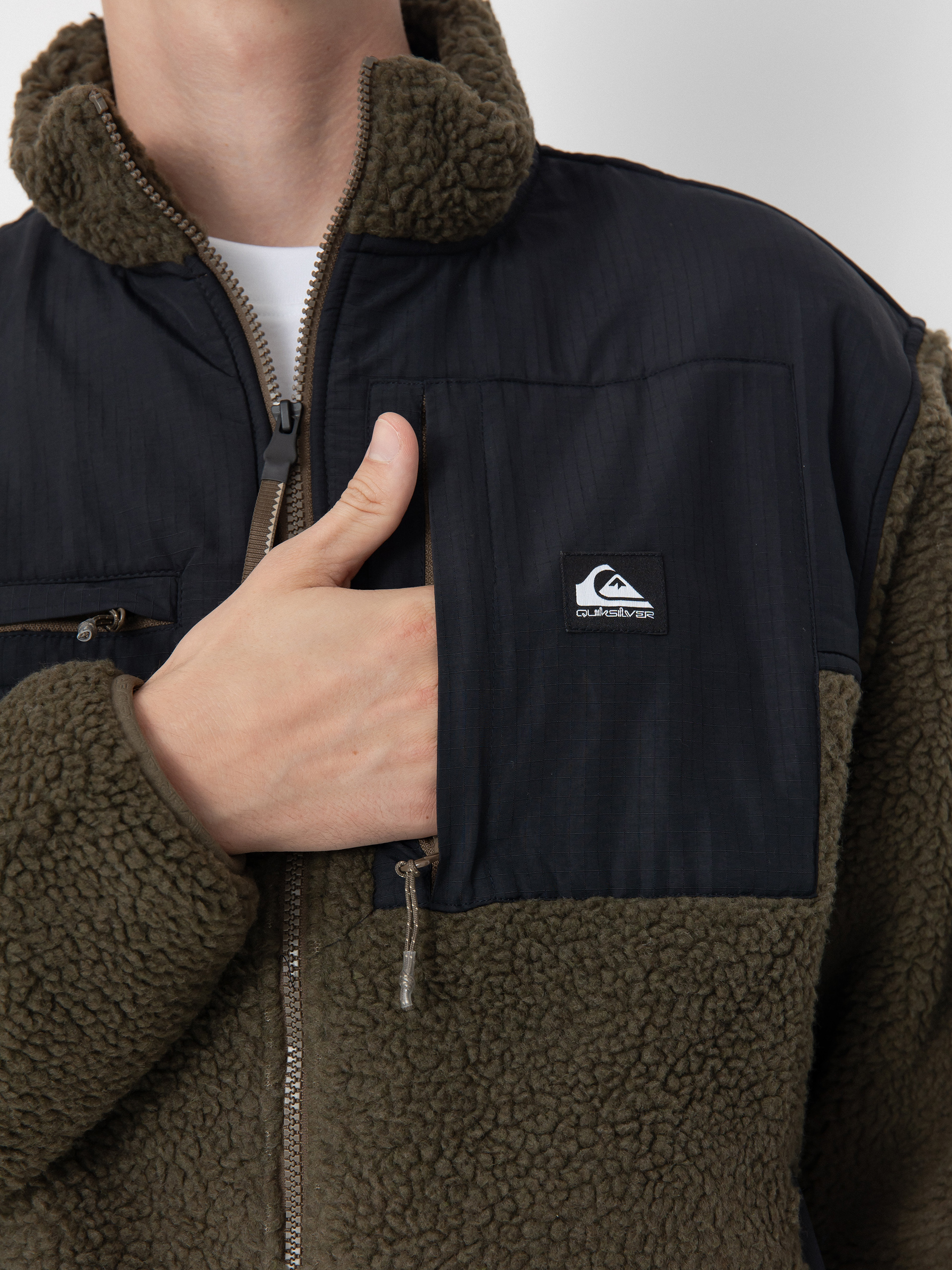 Pánský Fleecová mikina Quiksilver Shallow Water FZ (canteen)