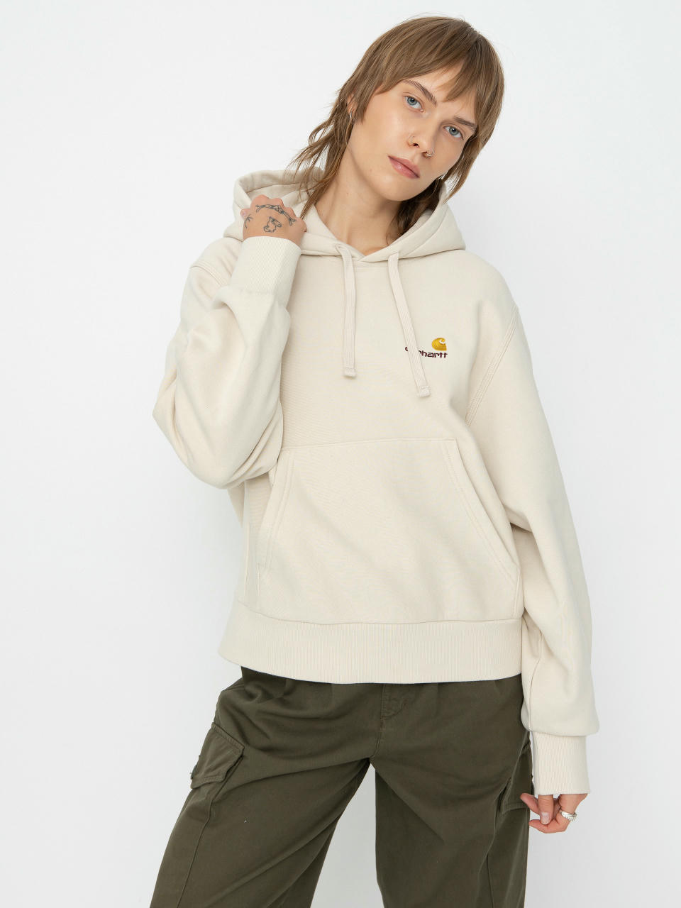 Mikina s kapucí Carhartt WIP American Script HD Wmn (moonbeam)