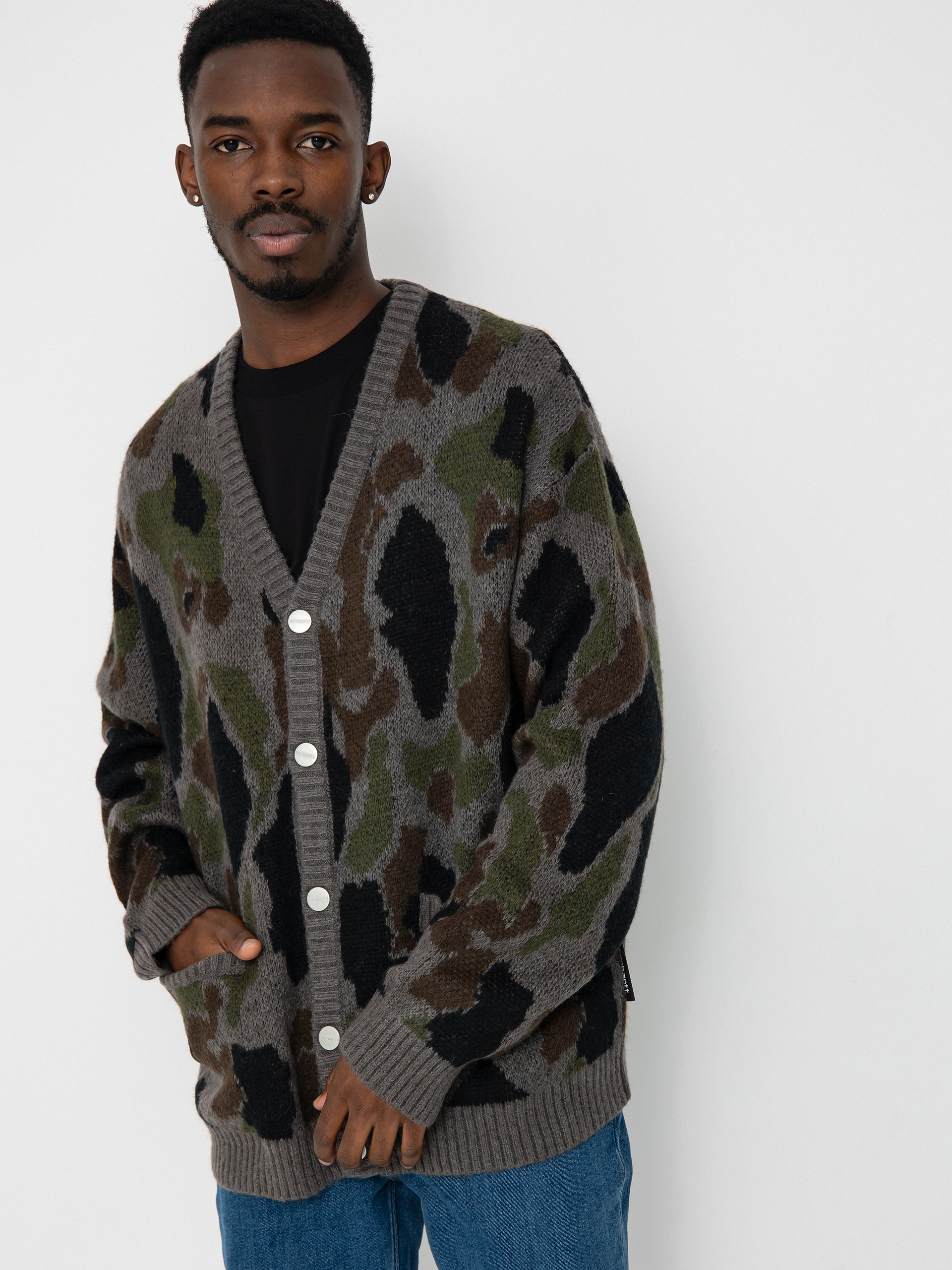 Svetr Carhartt WIP Merton Cardigan (camo duck jacquard/grey)