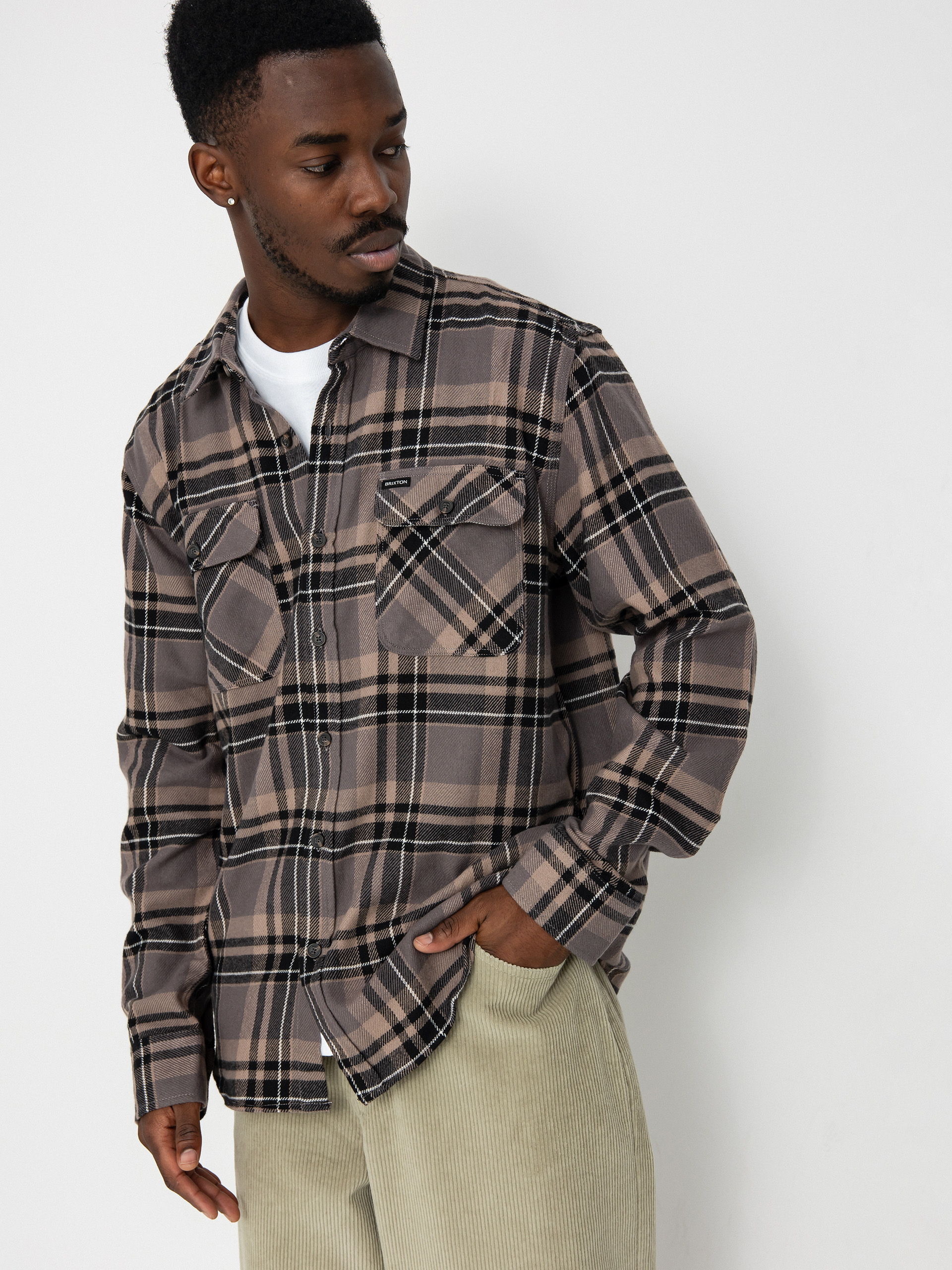 Košile Brixton Bowery Flannel Ls (charcoal/black/cinder grey)