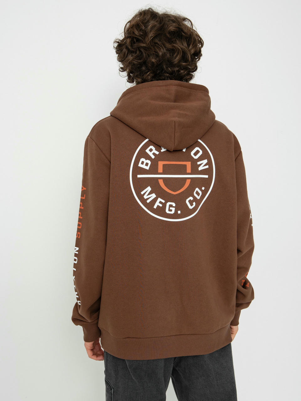 Mikina s kapucí Brixton Crest HD (pinecone brown/rust orange/whi)