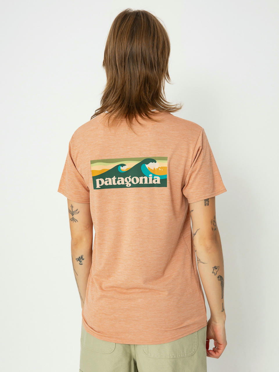 Tričko Patagonia Cap Cool Daily Graphic Waters Wmn (boardshort logo terra pink x dye)