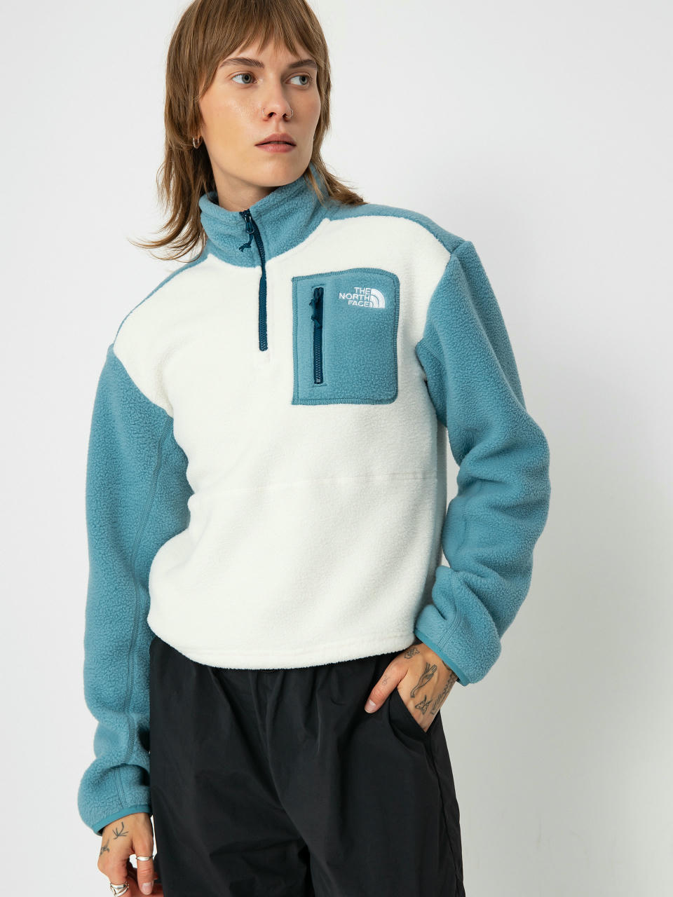 Dámský Fleecová mikina The North Face Yumiori 1/4 Zip (algae blue/white dune/m)