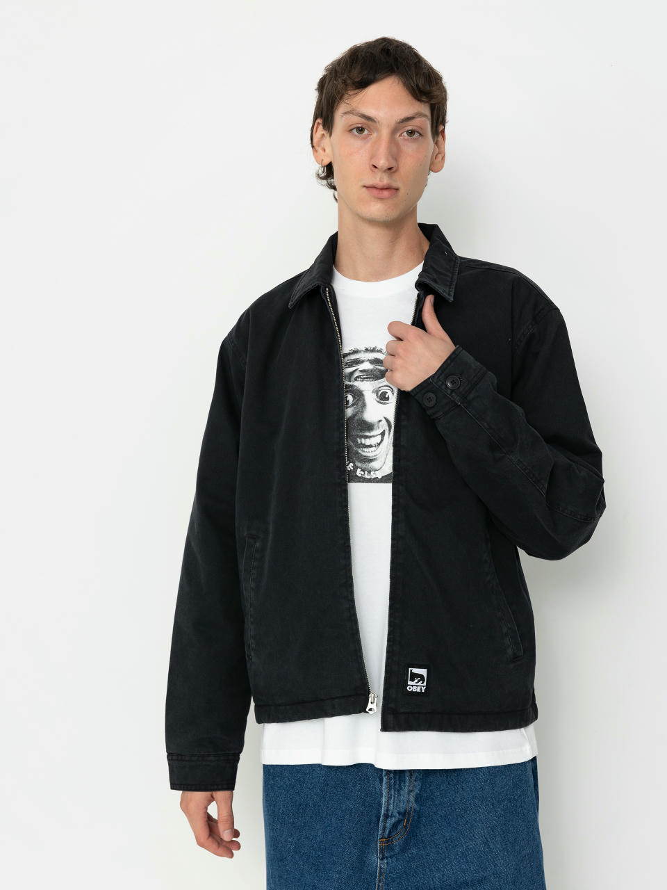 Bunda OBEY Head Jazz Zip Up (digital black faded wash)