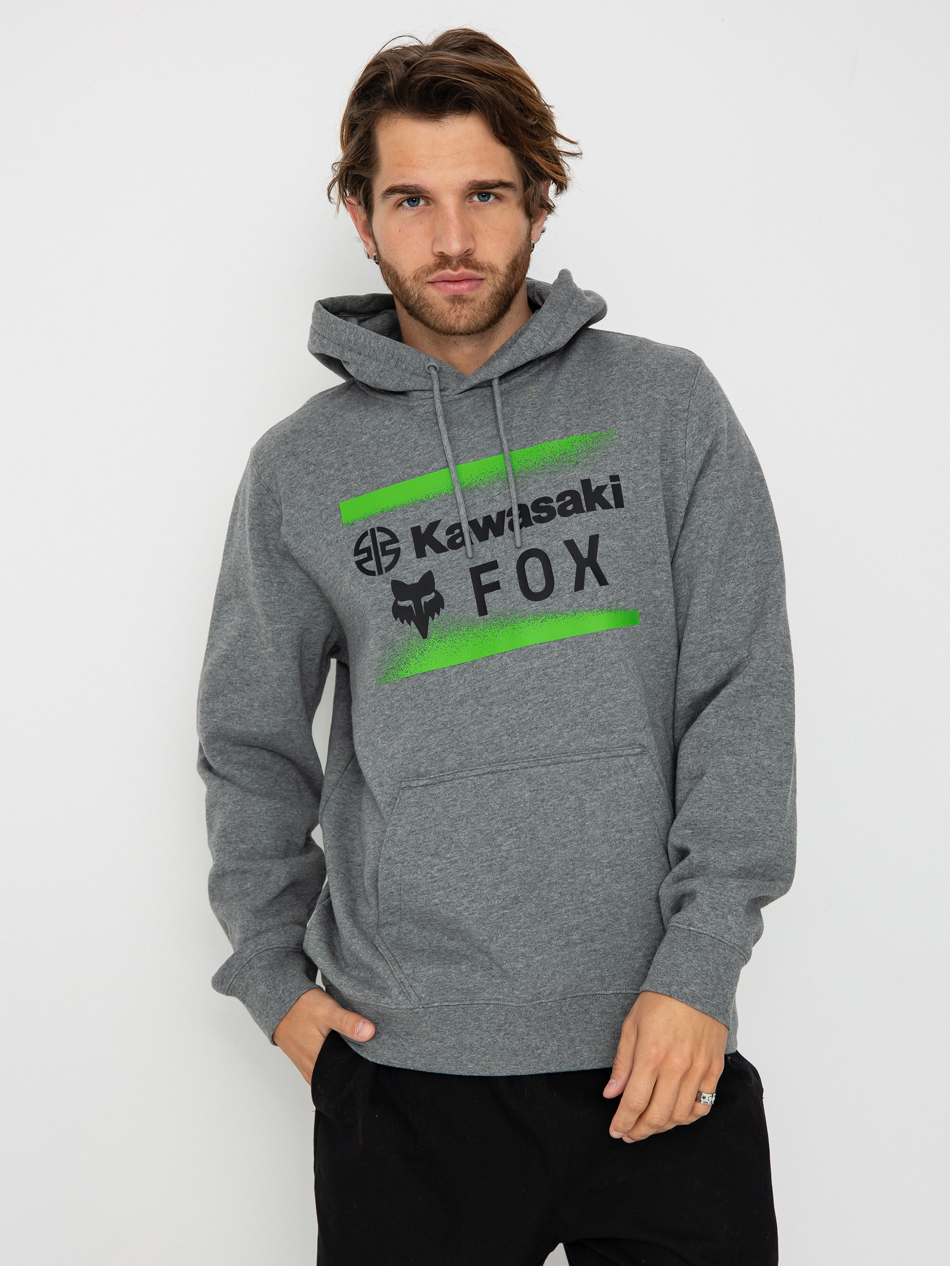 Mikina s kapucí Fox X Kawasaki HD (heather graph)