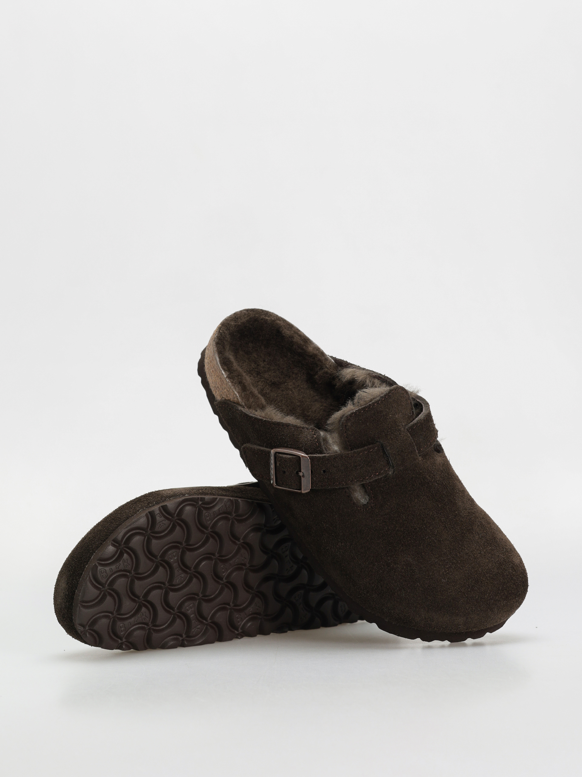 Plážovky Birkenstock Boston Shearling Suede Leather Fur Narrow Wmn (mocha)