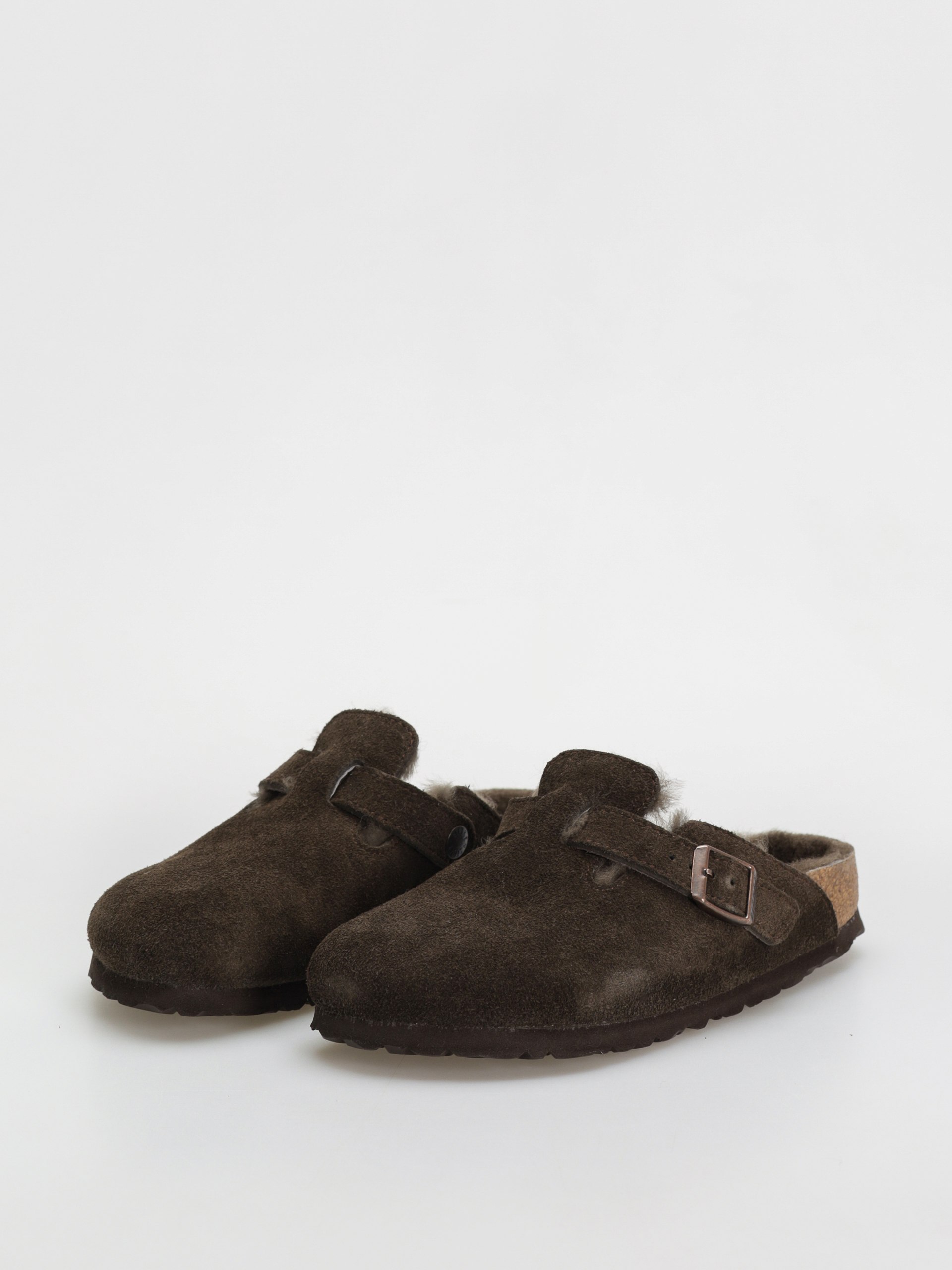 Plážovky Birkenstock Boston Shearling Suede Leather Fur Narrow Wmn (mocha)