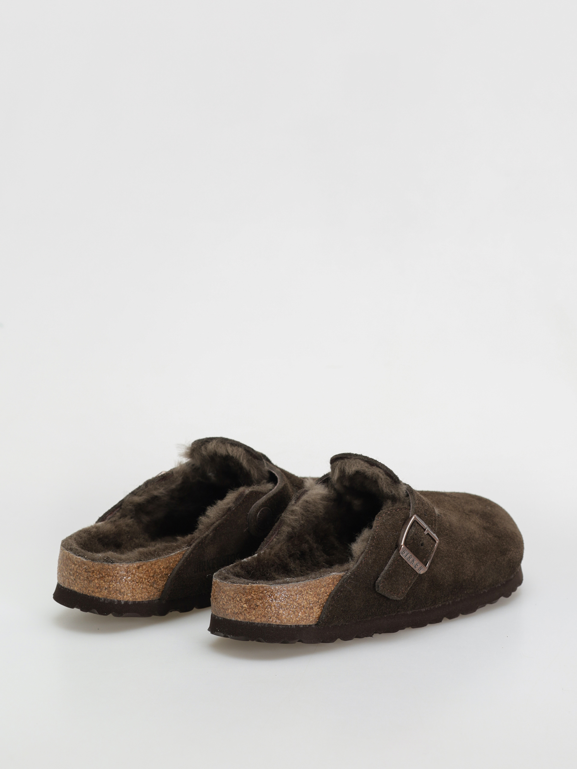 Plážovky Birkenstock Boston Shearling Suede Leather Fur Narrow Wmn (mocha)