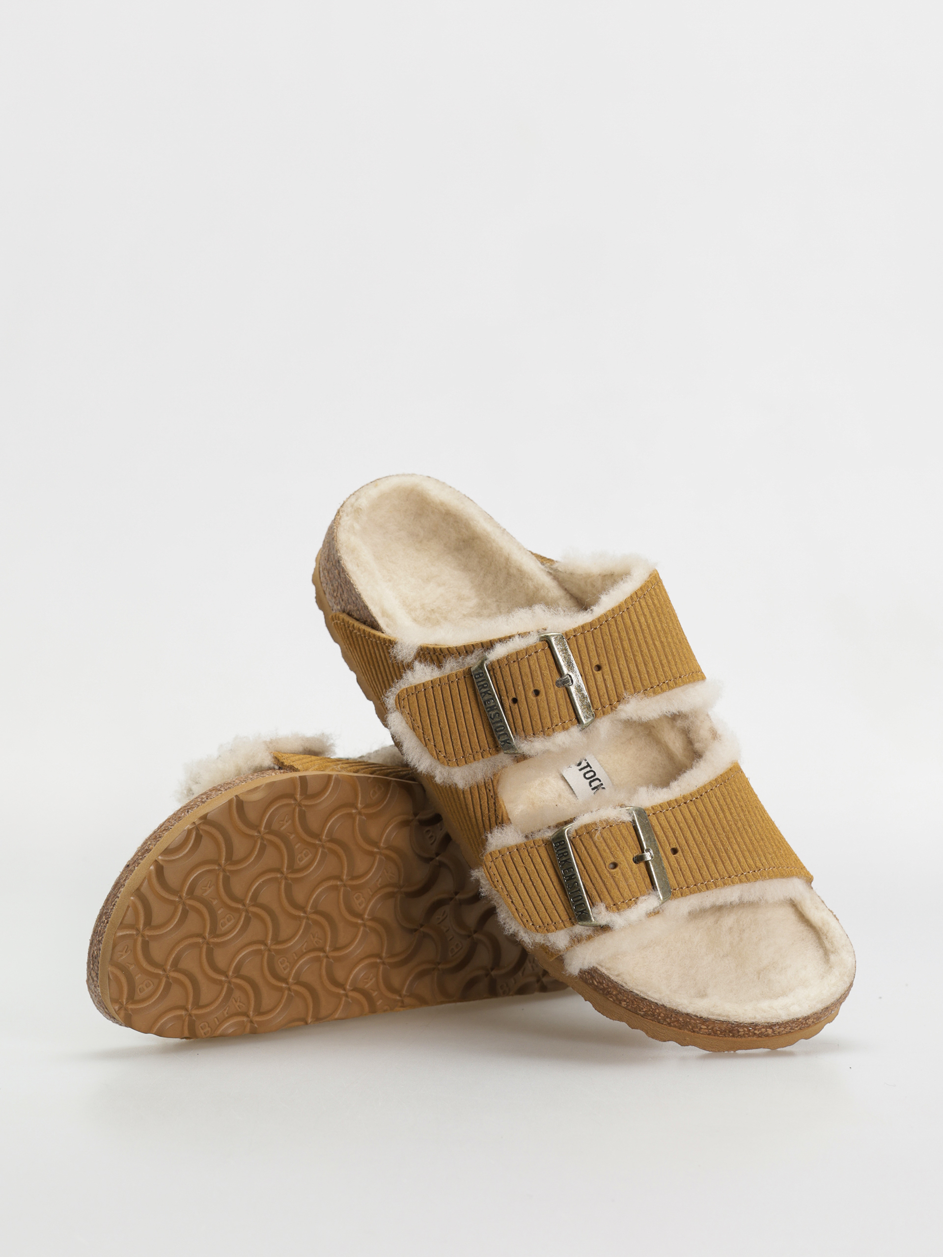 Plážovky Birkenstock Arizona Fell Suede Leather Fur Narrow Wmn (corduroy cork brown)