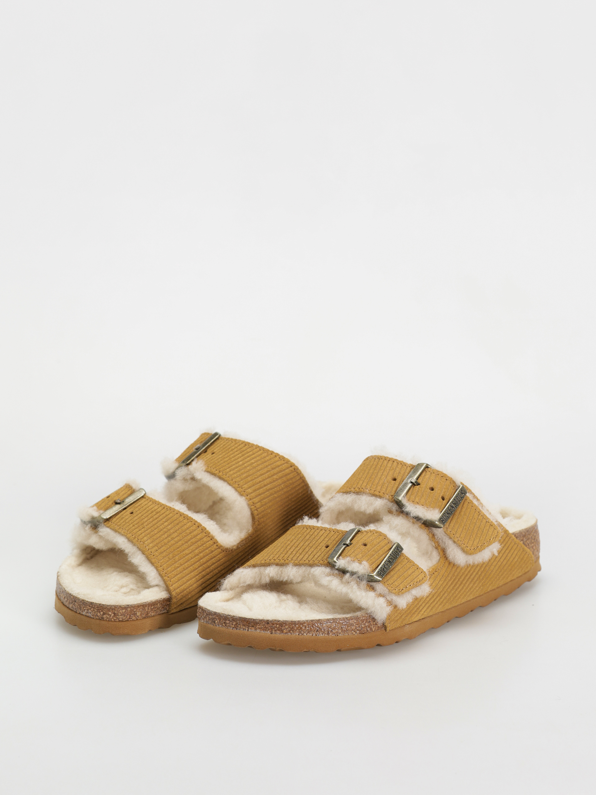 Plážovky Birkenstock Arizona Fell Suede Leather Fur Narrow Wmn (corduroy cork brown)