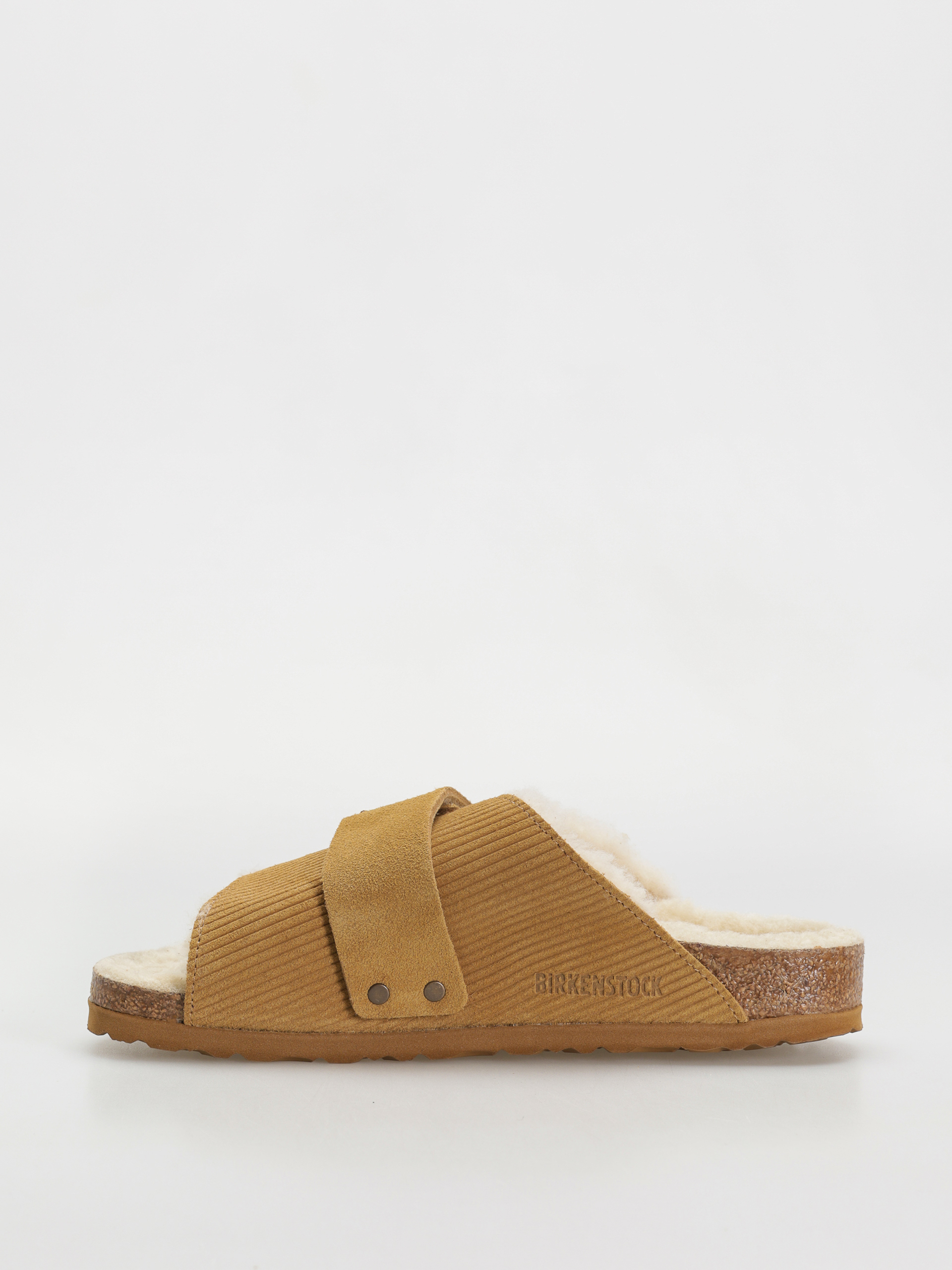 Plážovky Birkenstock Kyoto Shearling Suede Leather Fur Narrow Wmn (corduroy cork brown)
