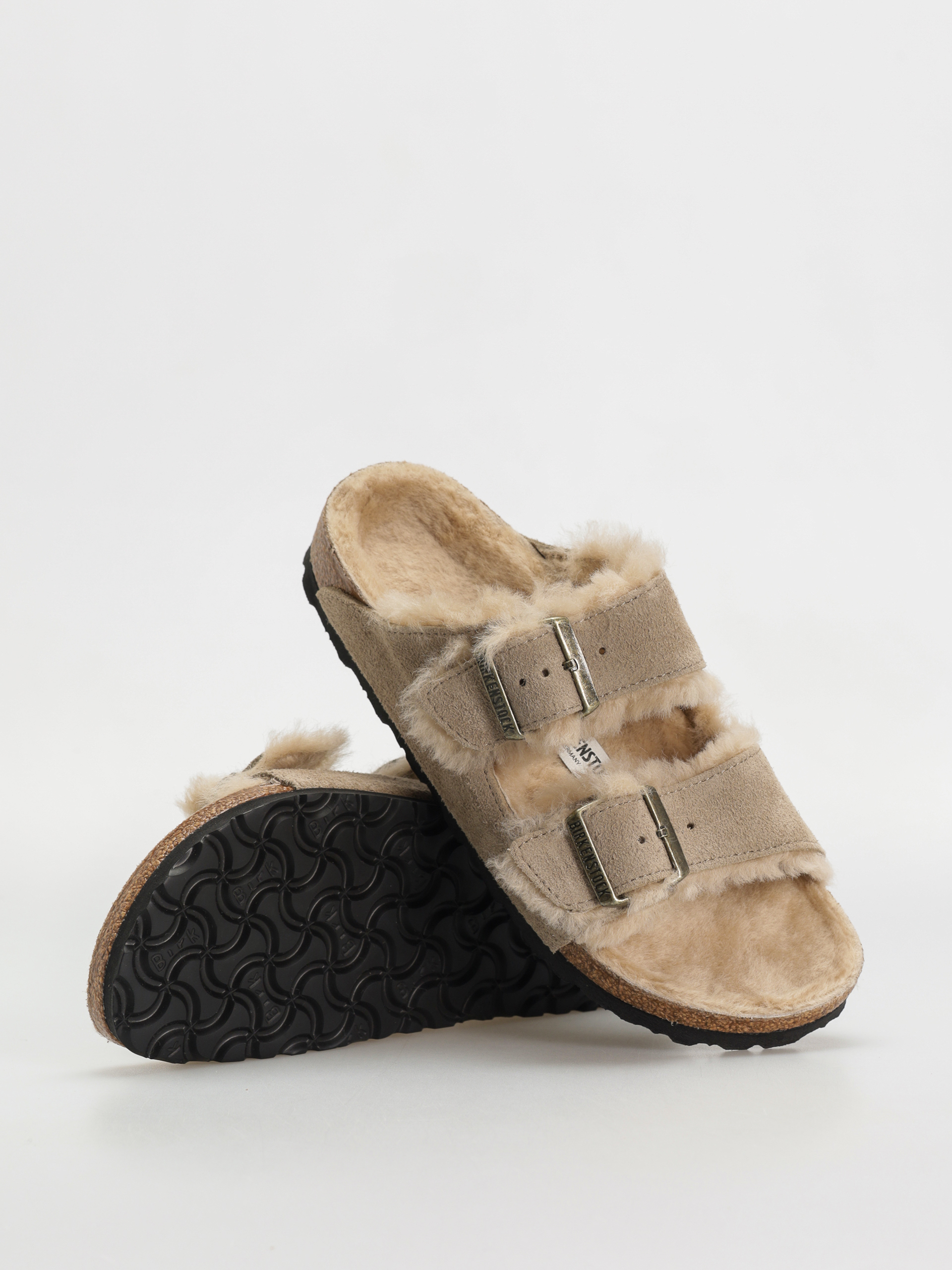 Plážovky Birkenstock Arizona Shearling Suede Leather Fur Narrow Wmn (taupe)