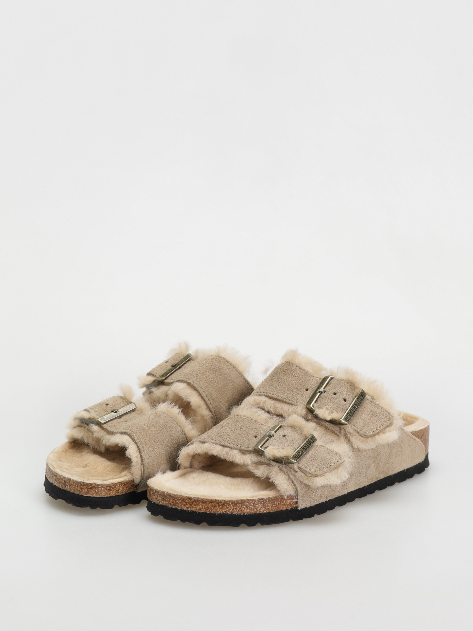 Plážovky Birkenstock Arizona Shearling Suede Leather Fur Narrow Wmn (taupe)