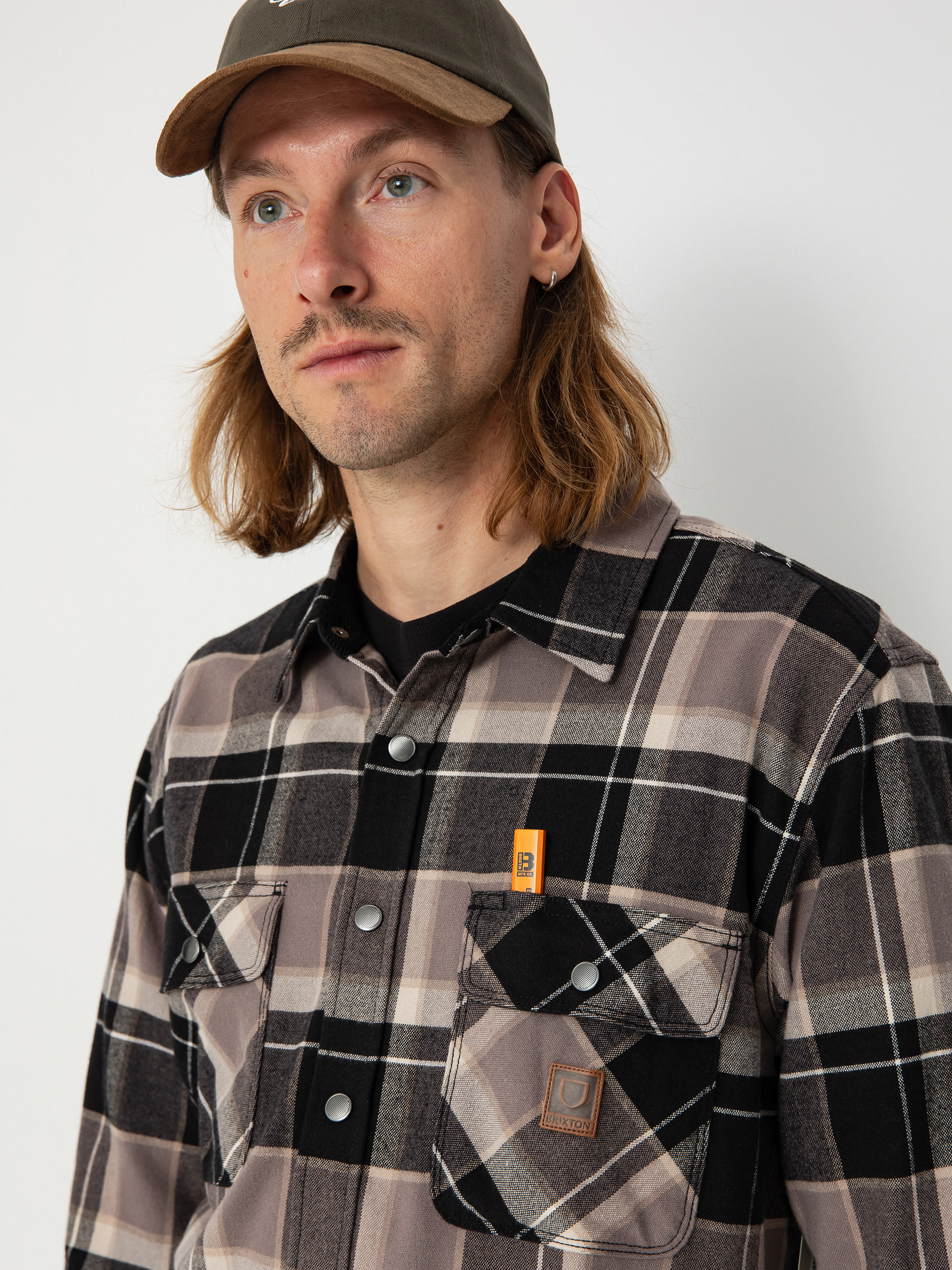 Košile Brixton Builders Bowery Str Wr Ls (black/charcoal/beige)