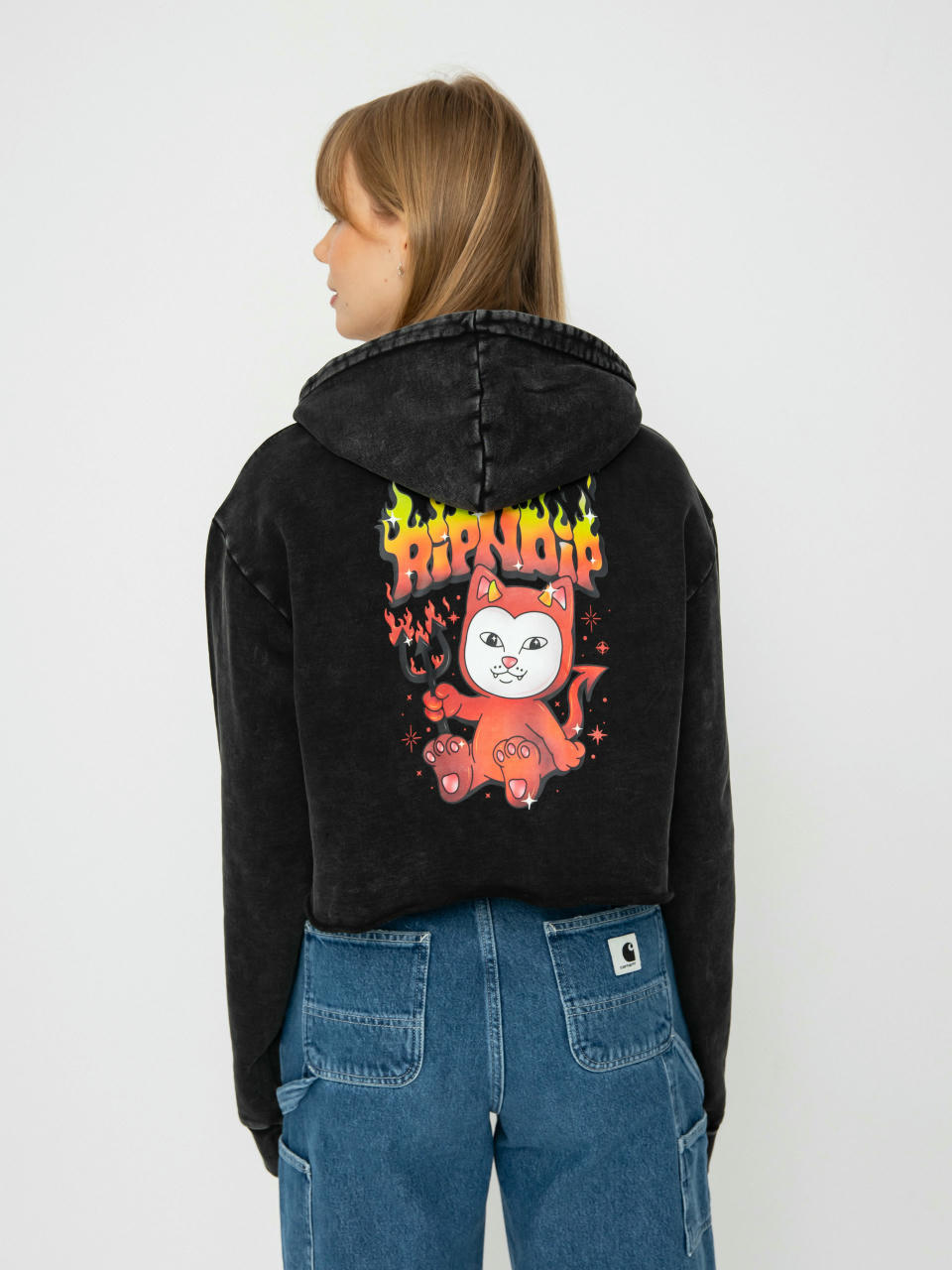 Mikina s kapucí RipNDip Scary Cute Cropped HD (black wash)