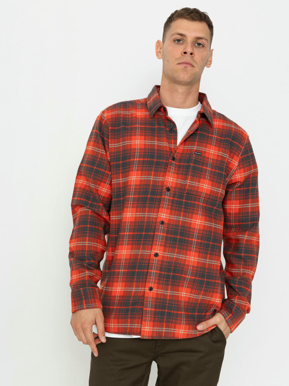 Košile Volcom Caden Plaid Ls (bright red)