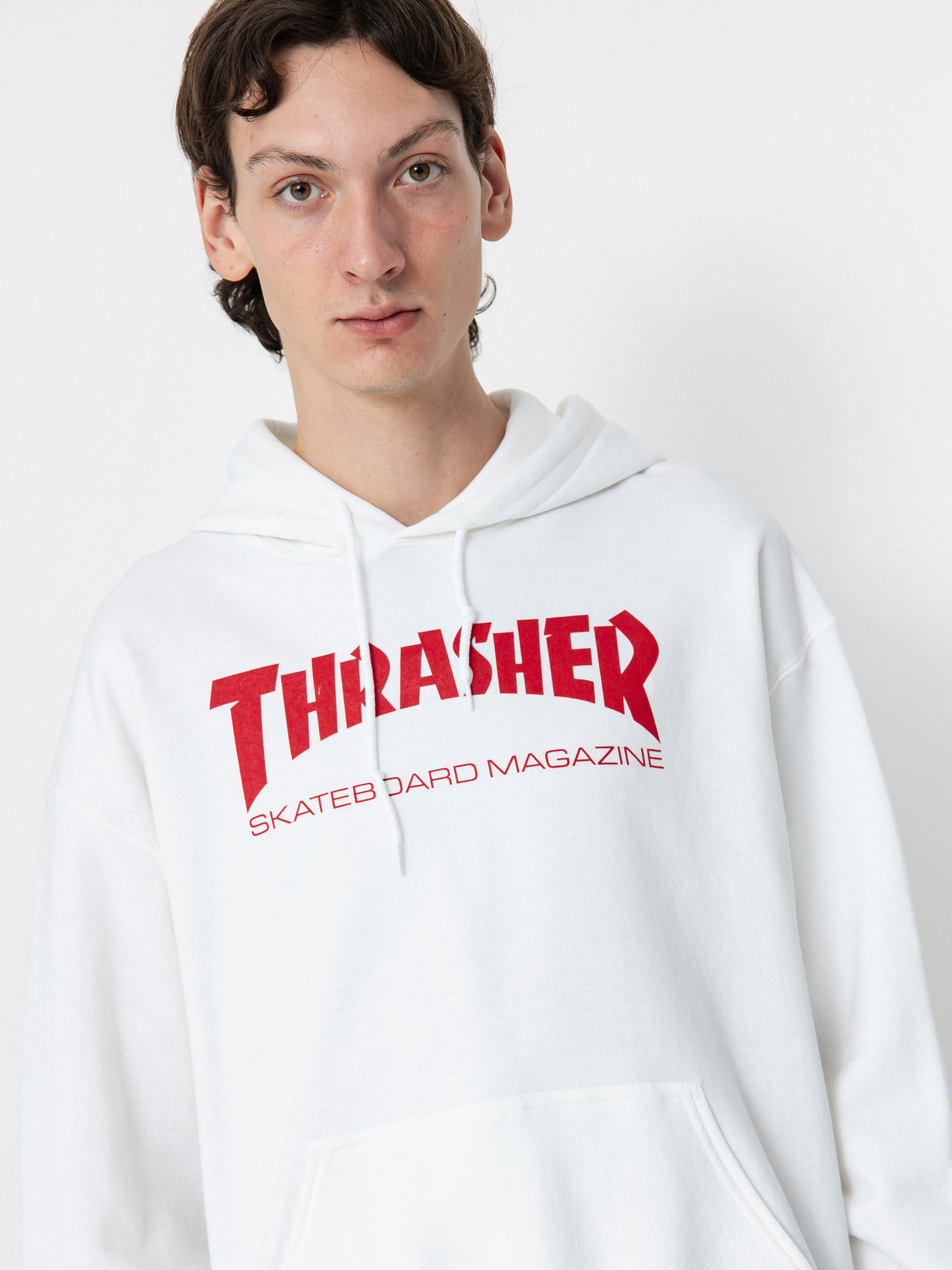 Mikina s kapucí Thrasher Skate Mag HD (white/red)