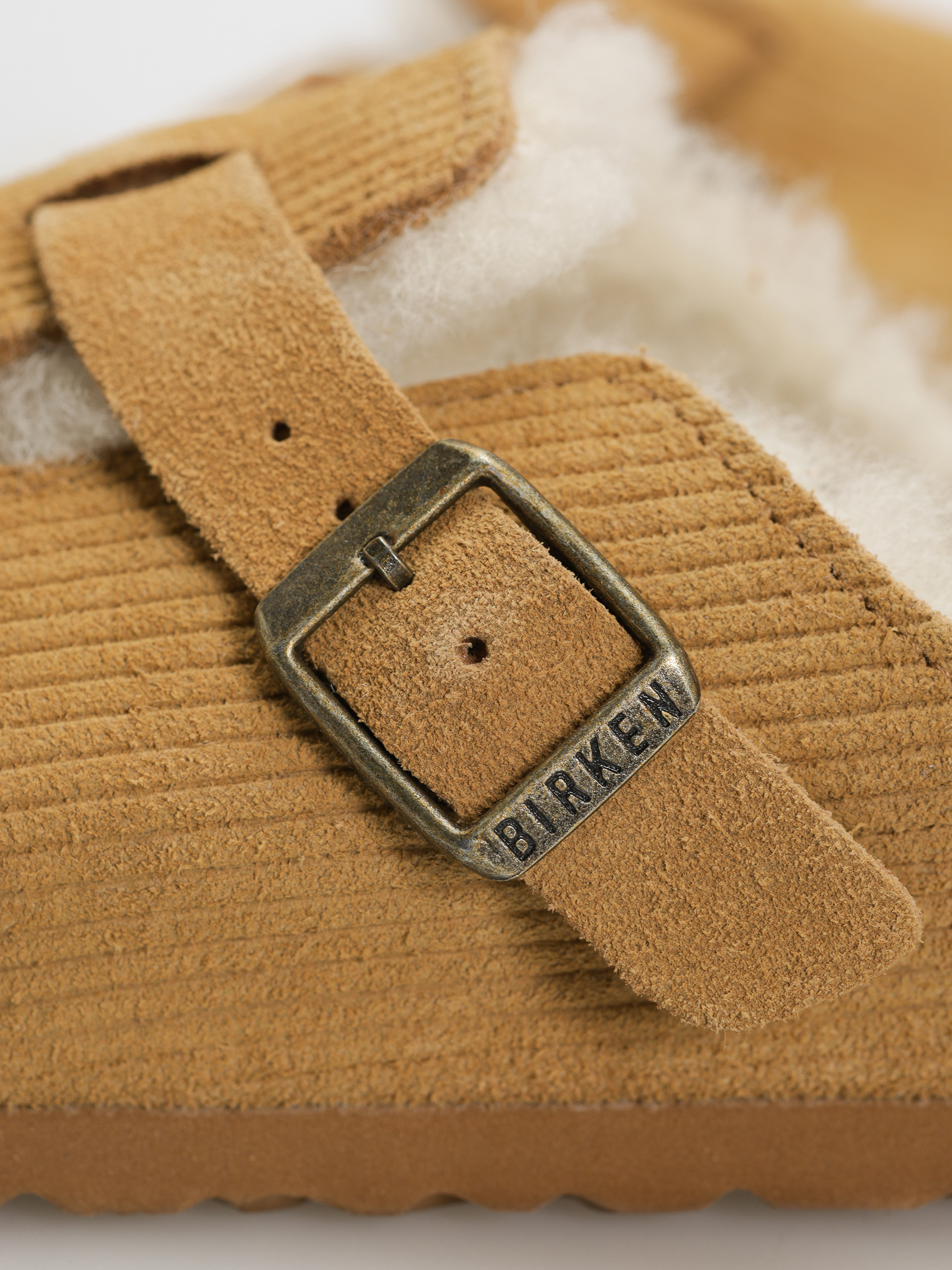 Plážovky Birkenstock Boston VL Fell Suede Leather Fur Narrow Wmn (corduroy cork brown)