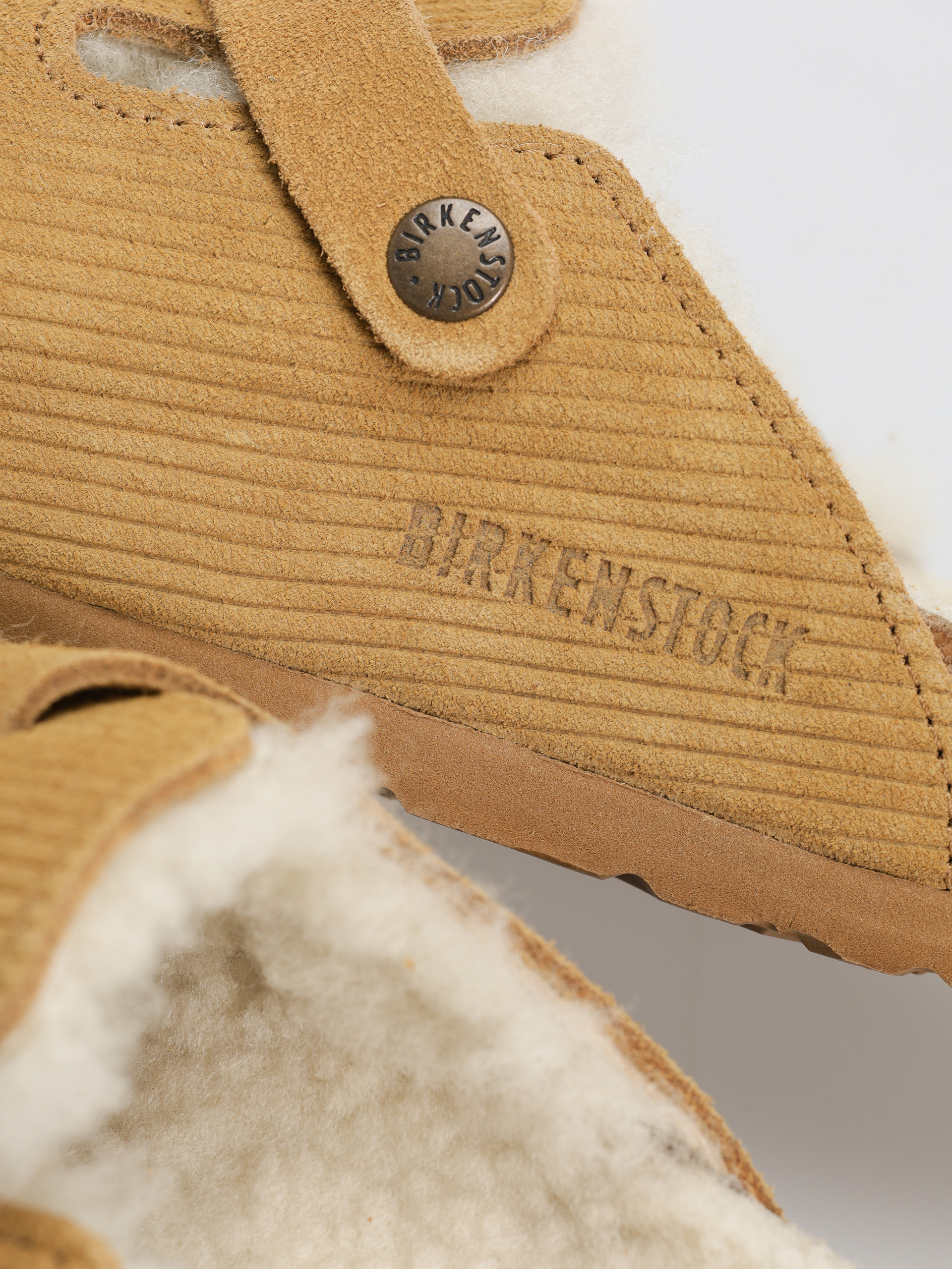 Plážovky Birkenstock Boston VL Fell Suede Leather Fur Narrow Wmn (corduroy cork brown)