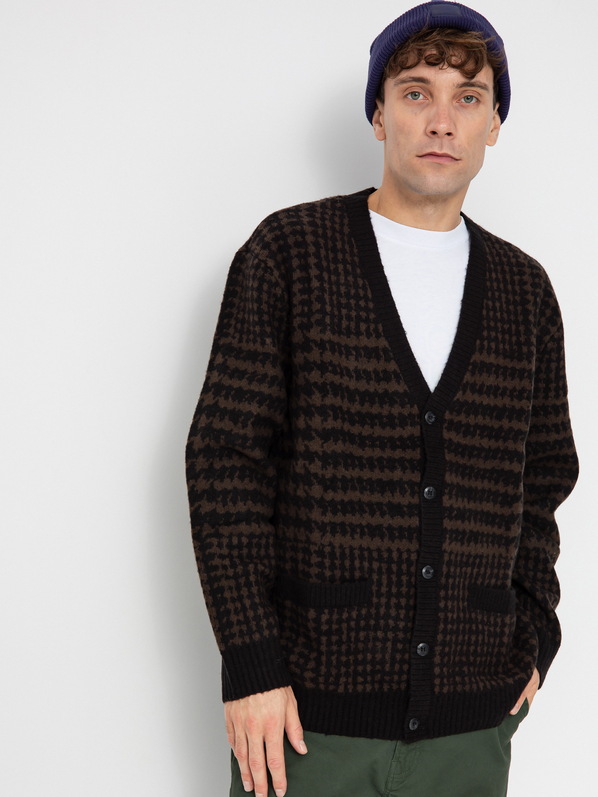 Svetr Vans Houndstooth Cardigan (black/turkish coffee)