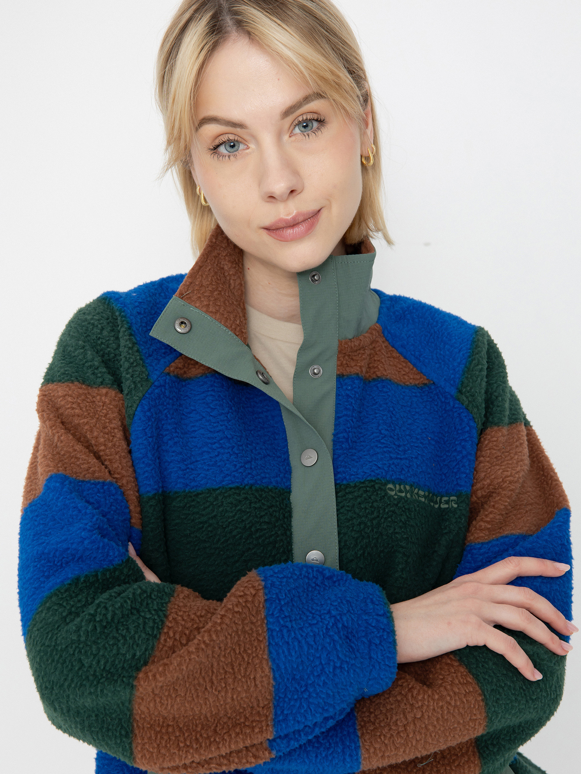 Dámský Fleecová mikina Quiksilver Uni Half Zip (printed stripe uni hz forest)