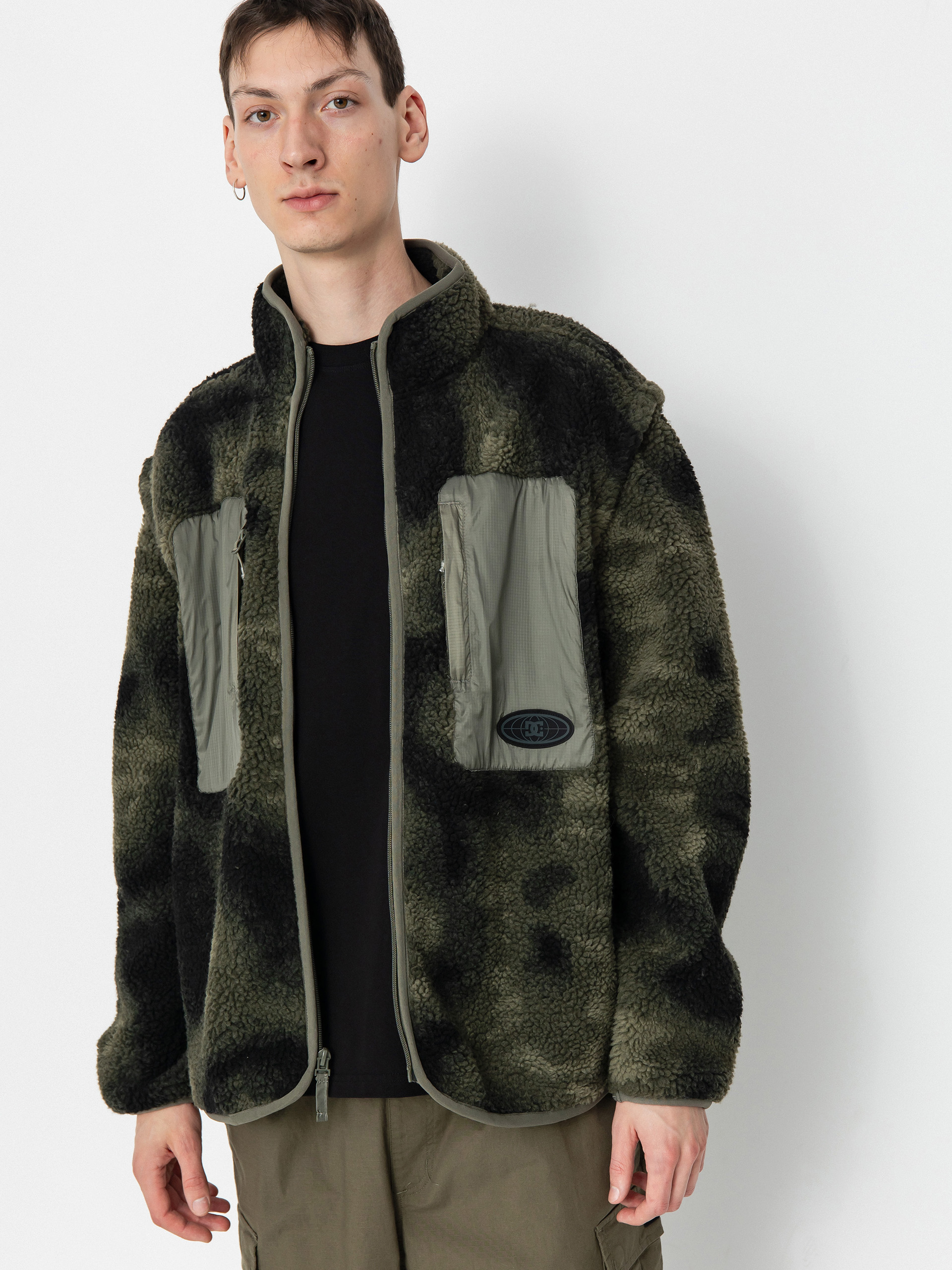 Fleecovu00e1 mikina DC Traverse (olive overspray prnt)