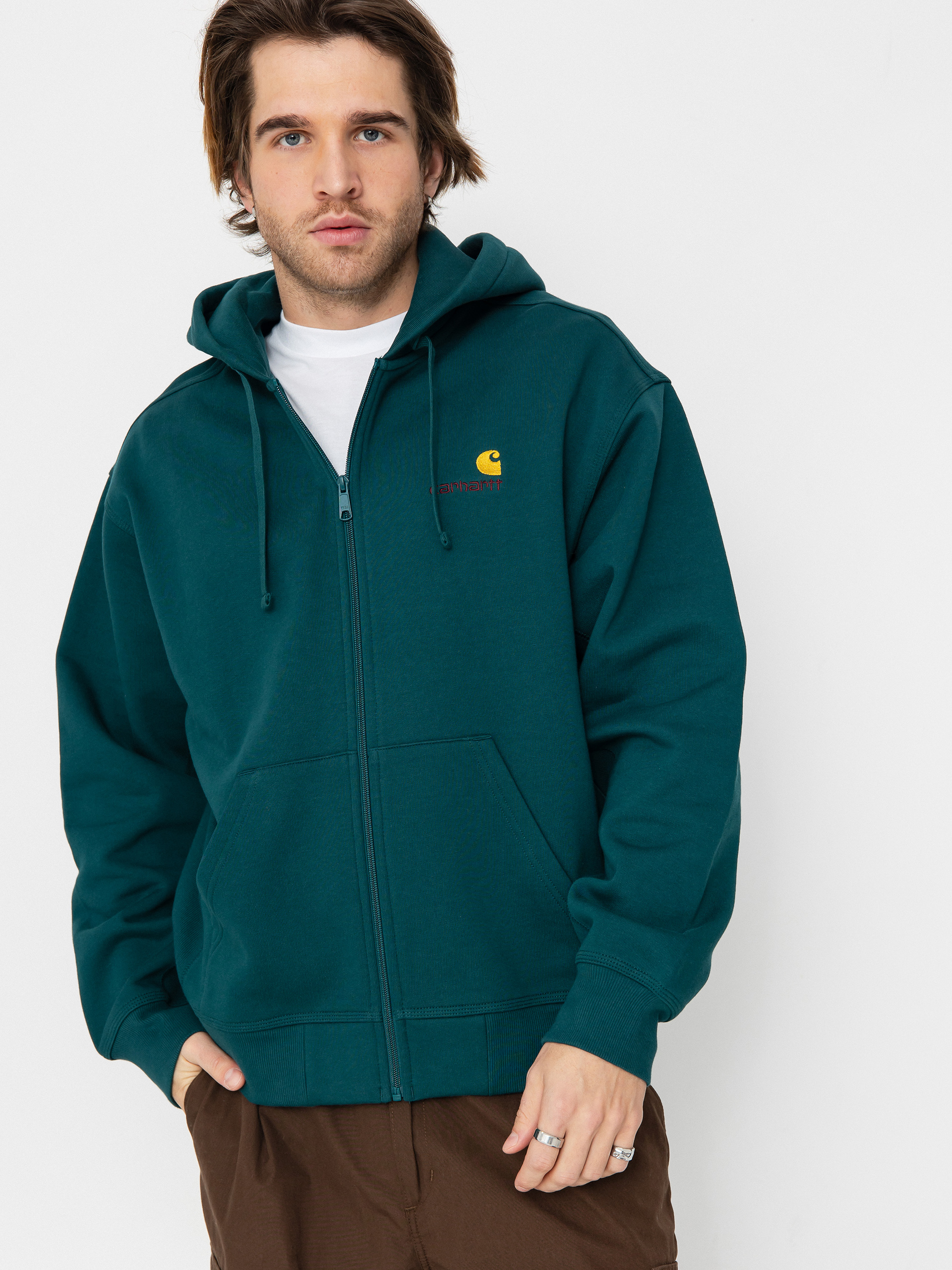 Mikina s kapucí Carhartt WIP American Script ZHD (malachite)