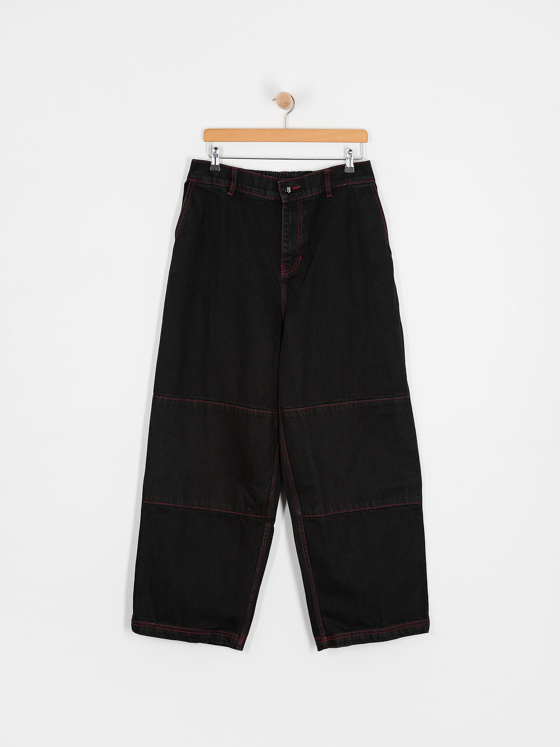 Kalhoty Poetic Collective Sculptor (black denim w red stitching)