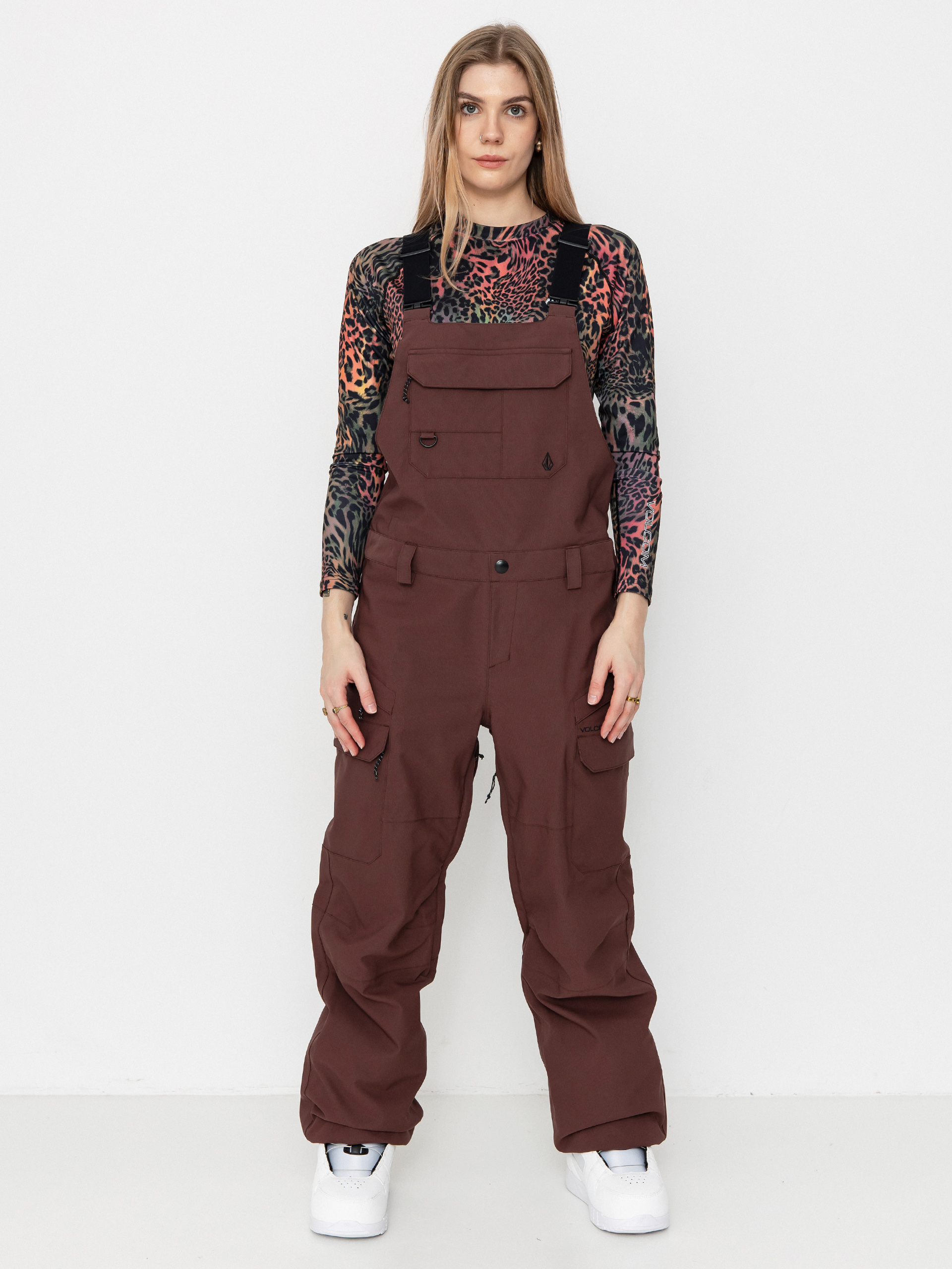 Snowboardové kalhoty  Volcom Creston 3D Stretch Bib Overall Wmn (mahogany)