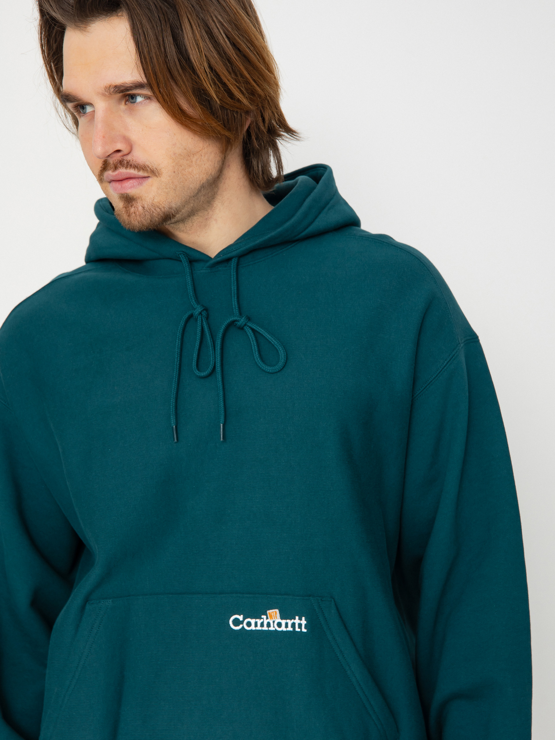 Mikina s kapucí Carhartt WIP Label Script HD (malachite)