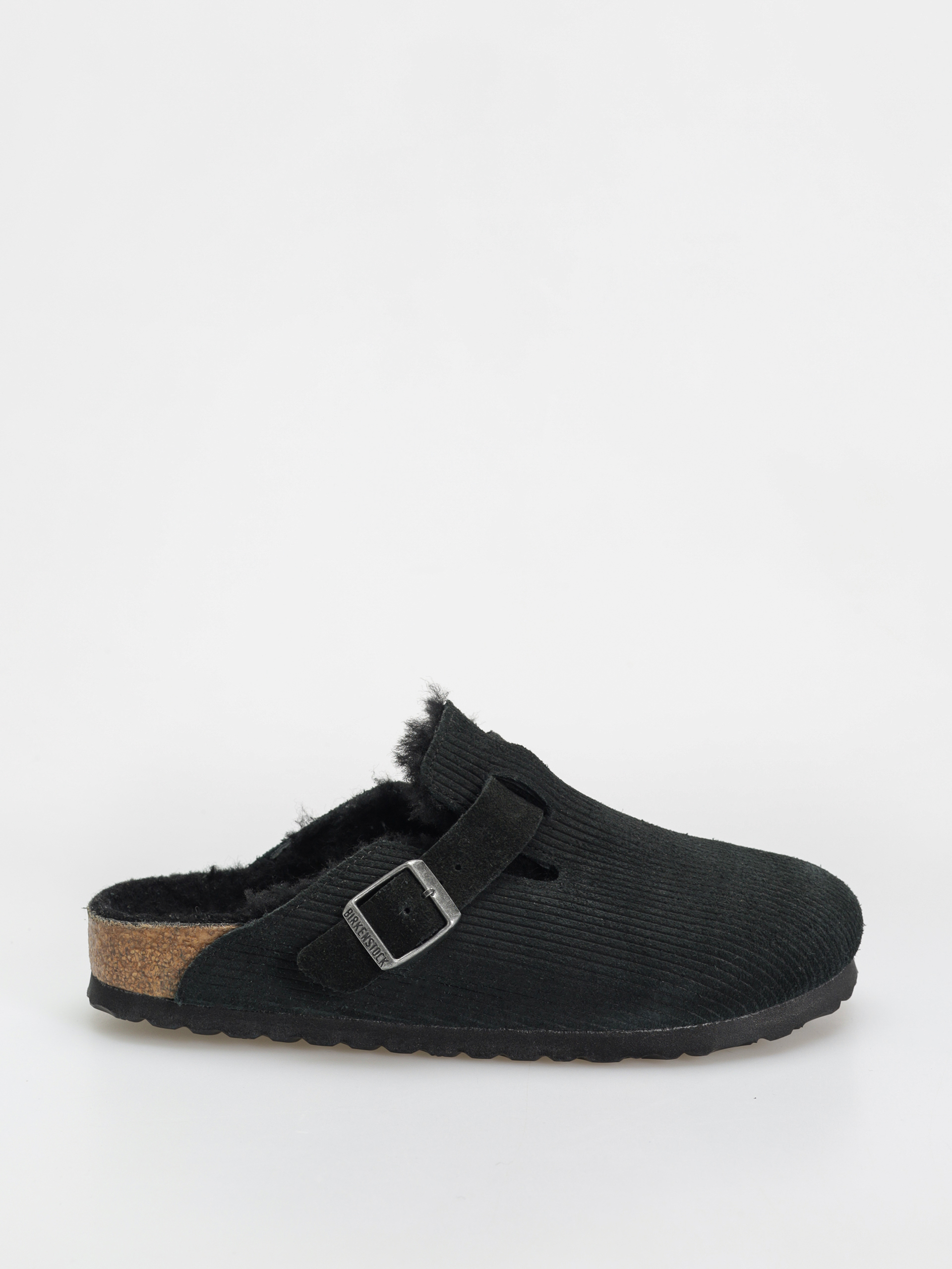 Plážovky Birkenstock Boston VL Fell Suede Leather Fur Narrow Wmn (corduroy black)